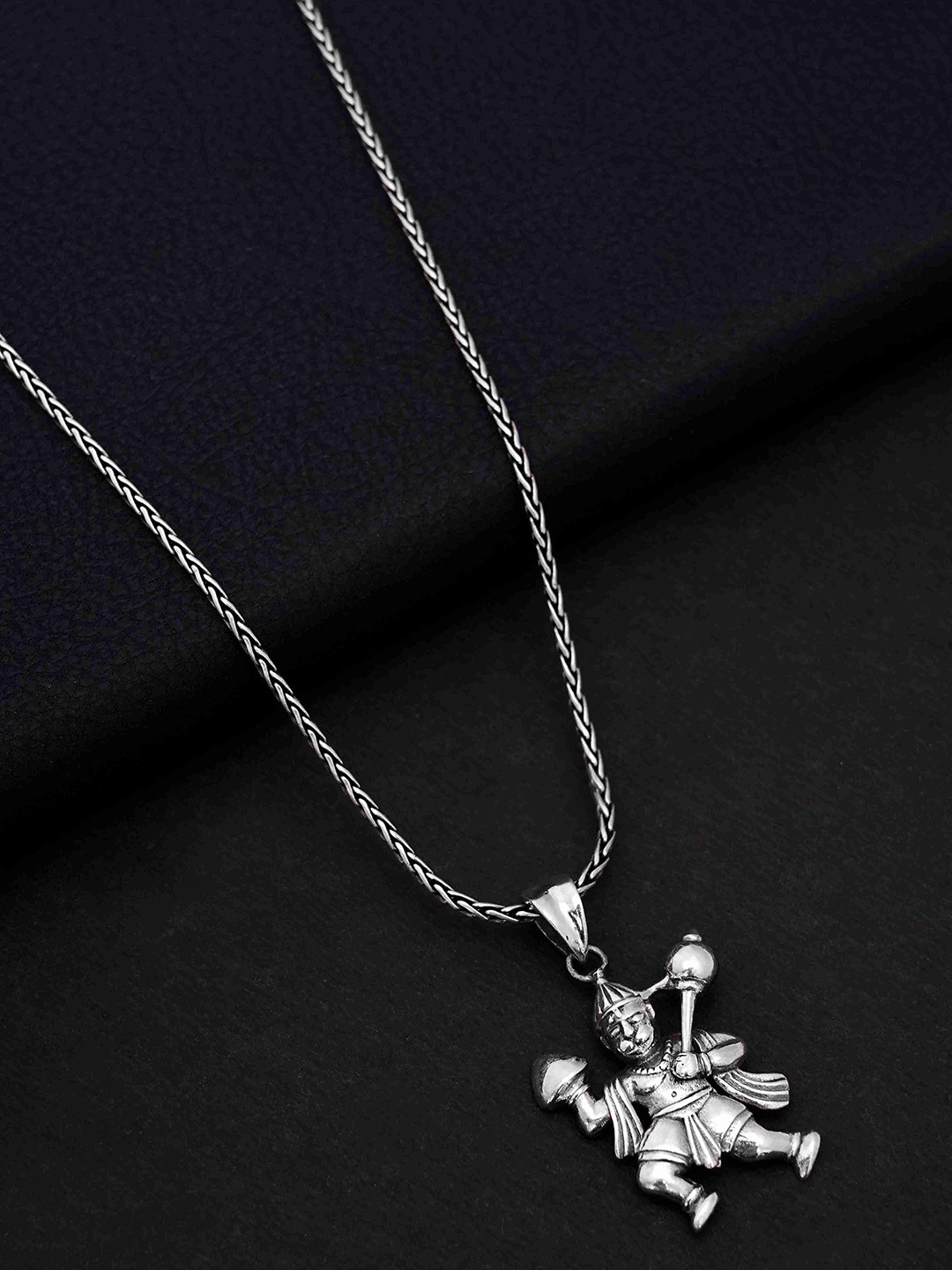 DIAVO Men 925 Silver-Plated Goddess Lord Hanuman Amulet Pendant