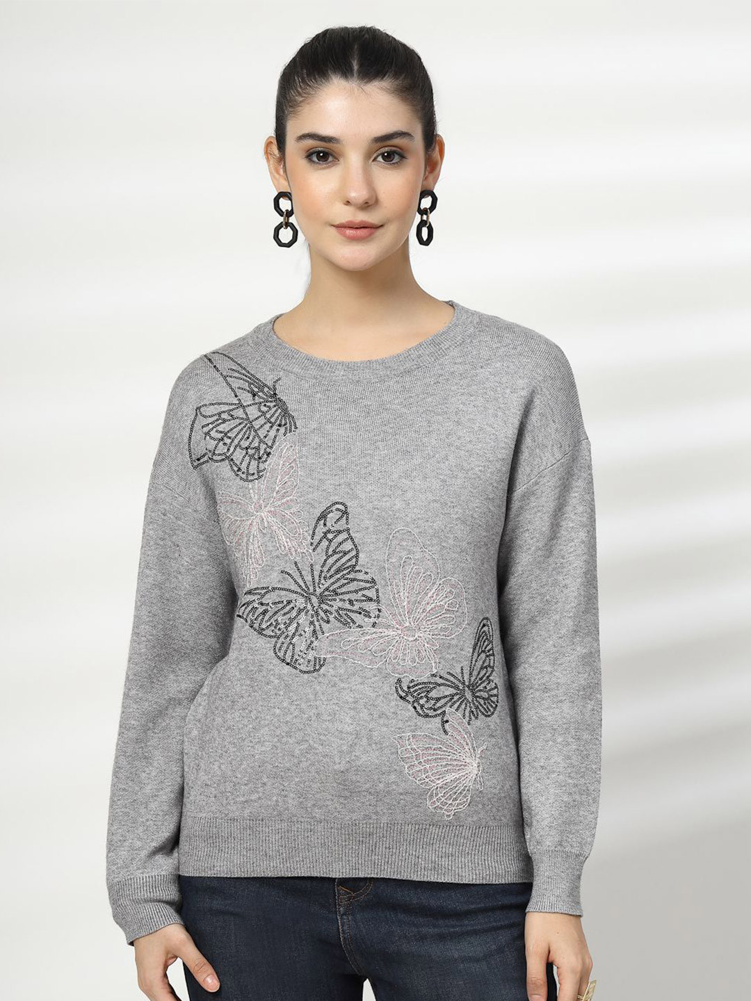 Mafadeny Women's Butterfly Embroidered Knit Sweater