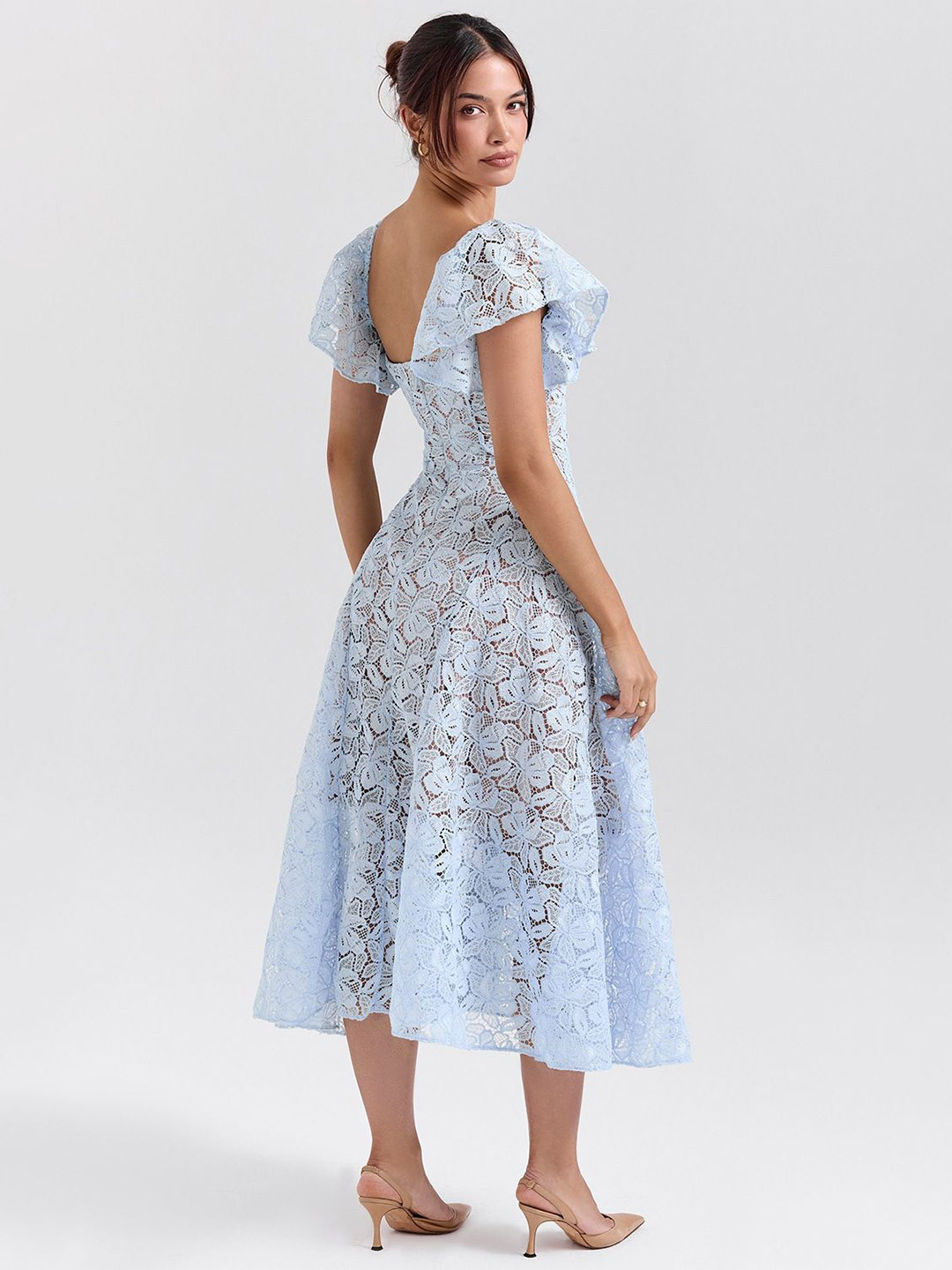 StyleCast Women Sweetheart Neck Floral Lace Midi Dress