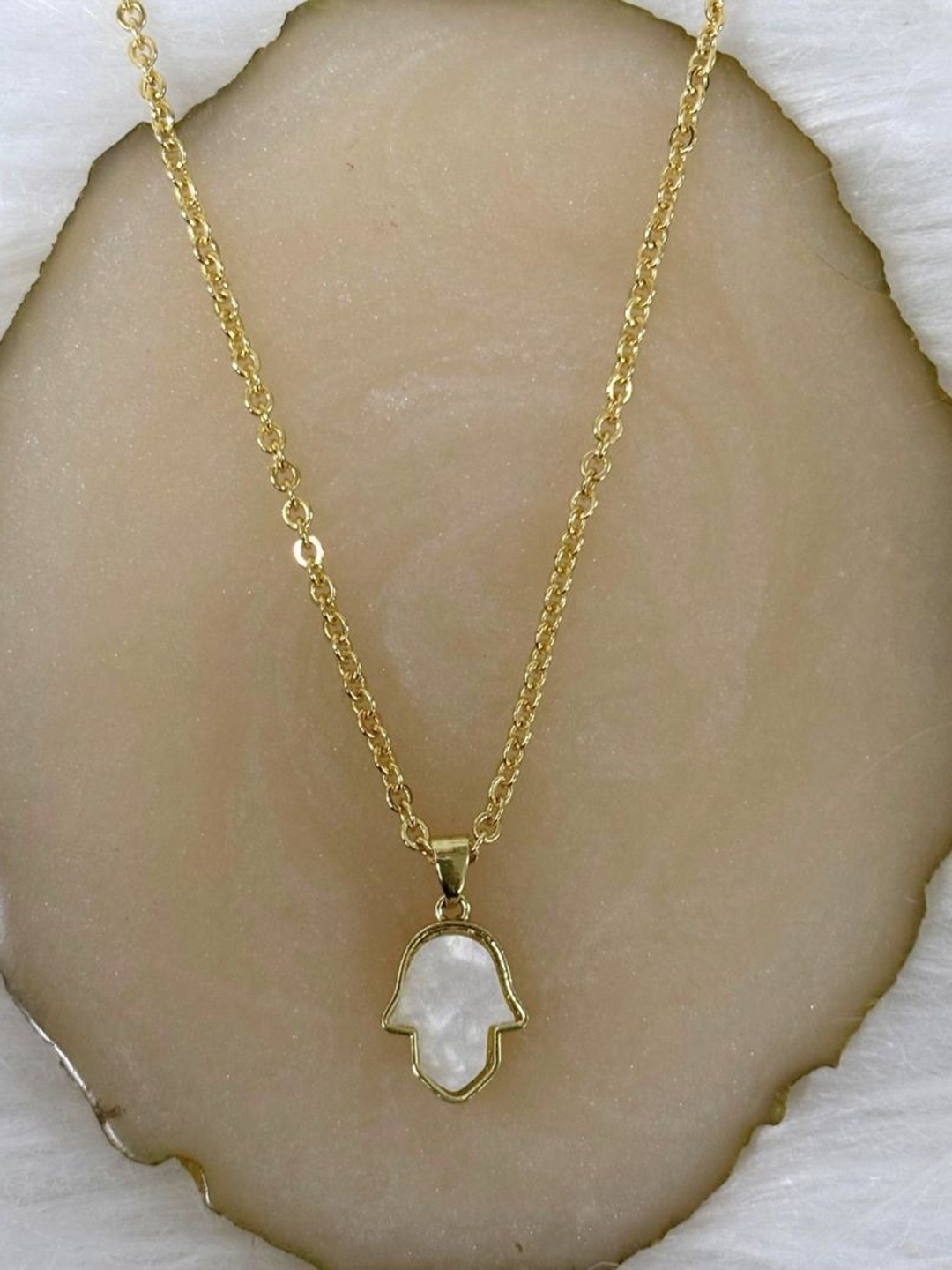 BDIVA Gold-Plated Mother Of Pearls Beaded Contemporary Pendant With Chain