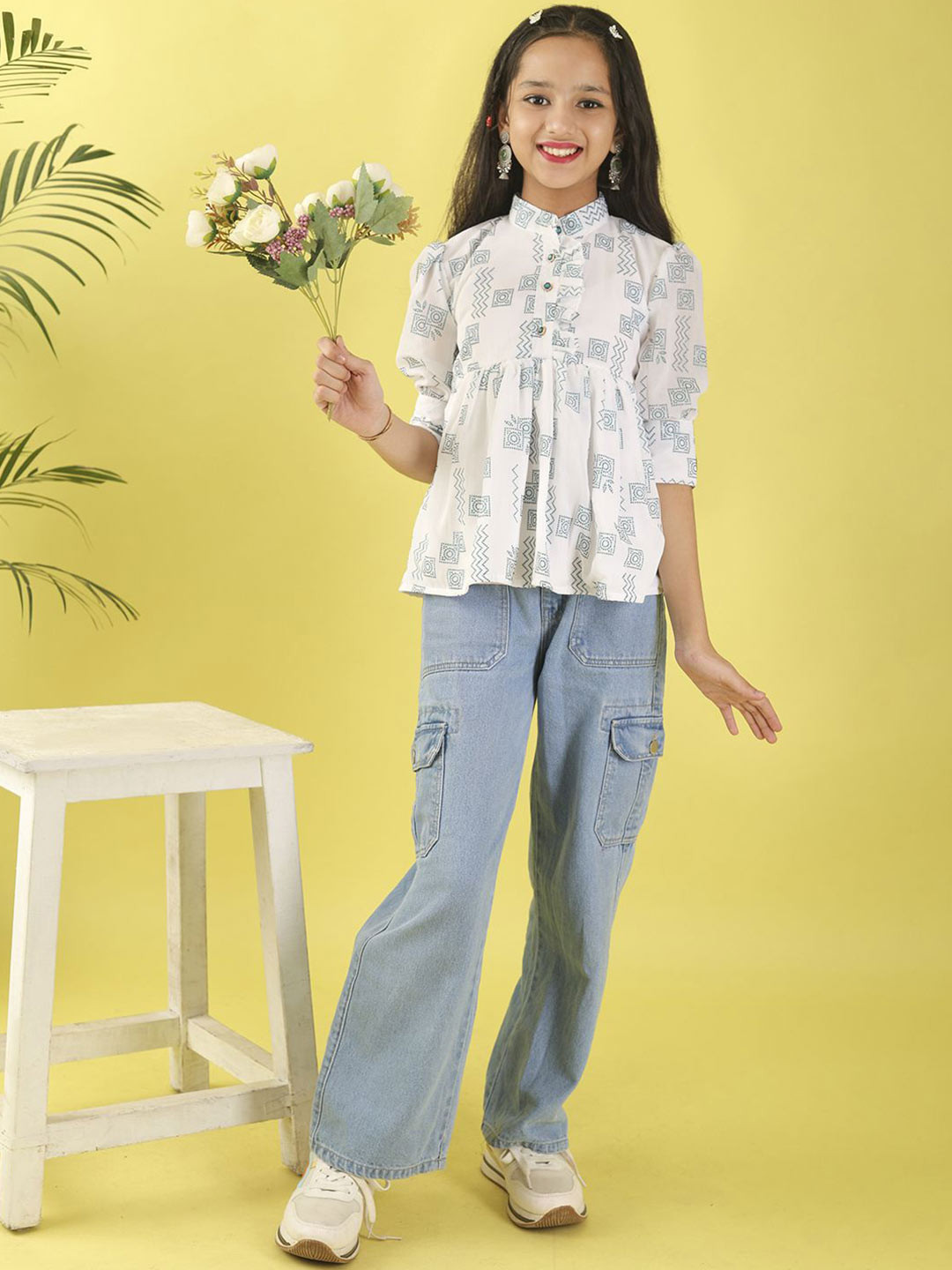 Miss & Chief Girls Printed Band Collar Top
