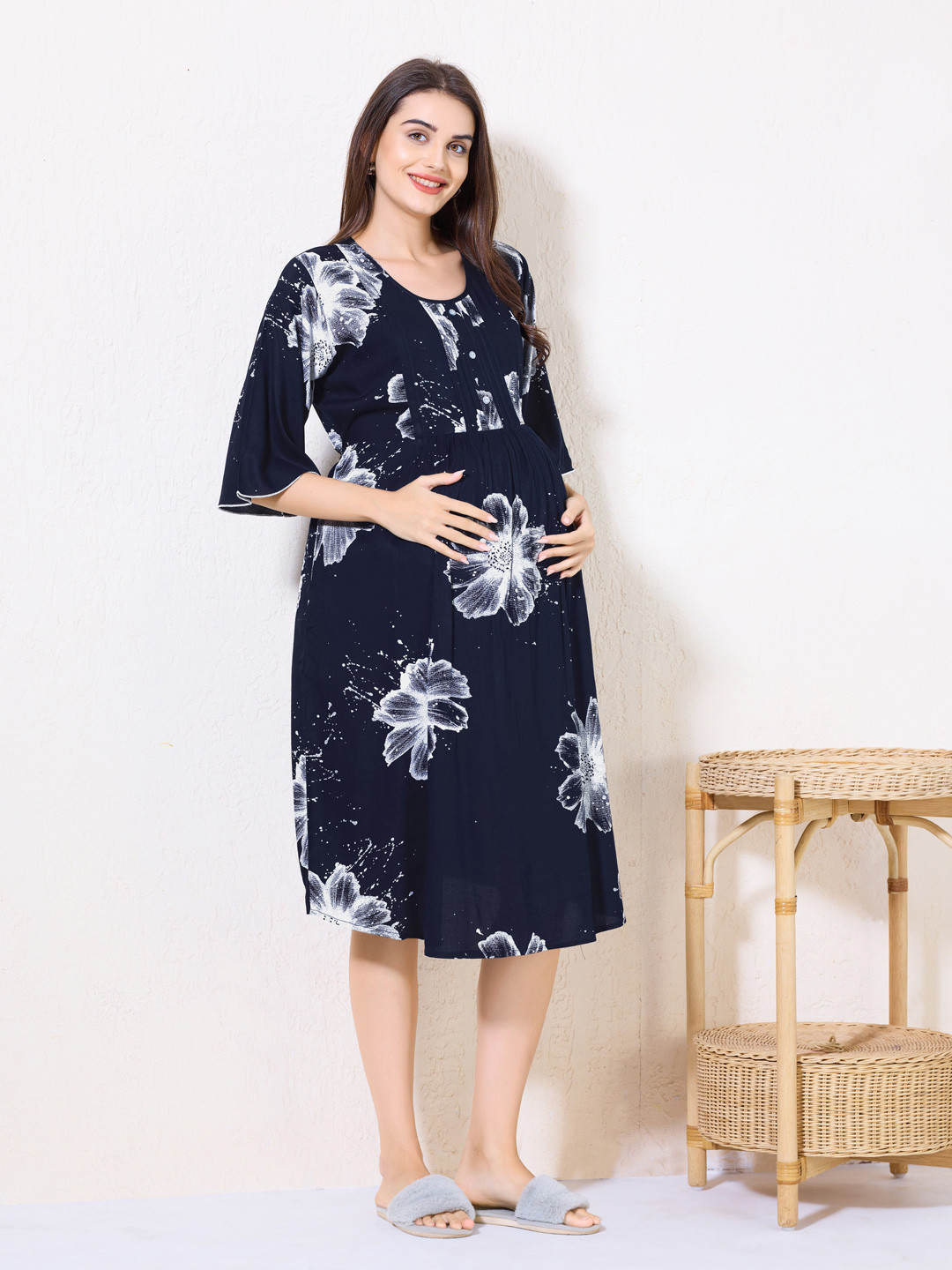 Arela Women Floral Printed Maternity Dress With Feeding Zip