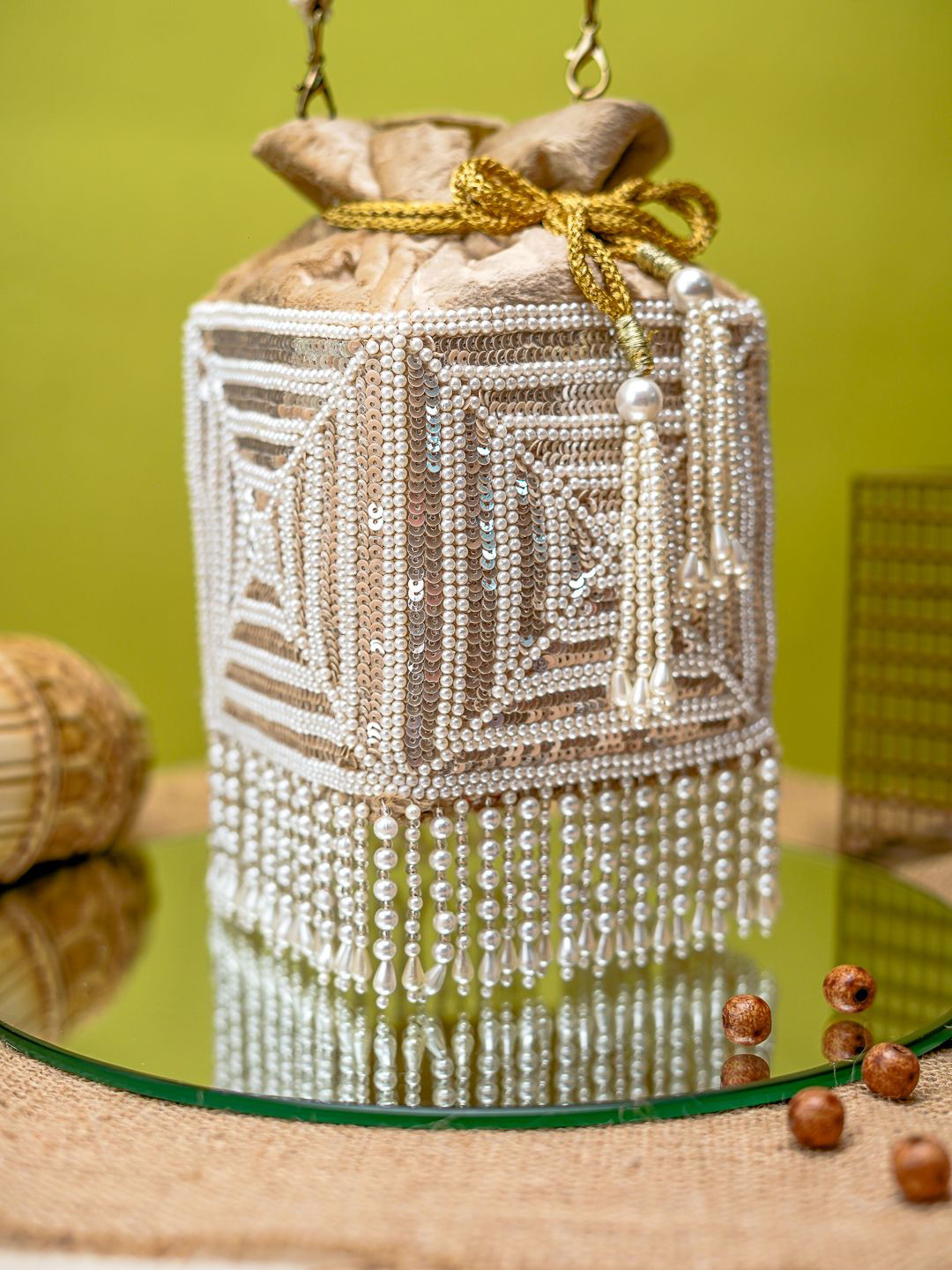 NR By Nidhi Rathi Embroidered Pearl Potli Clutch