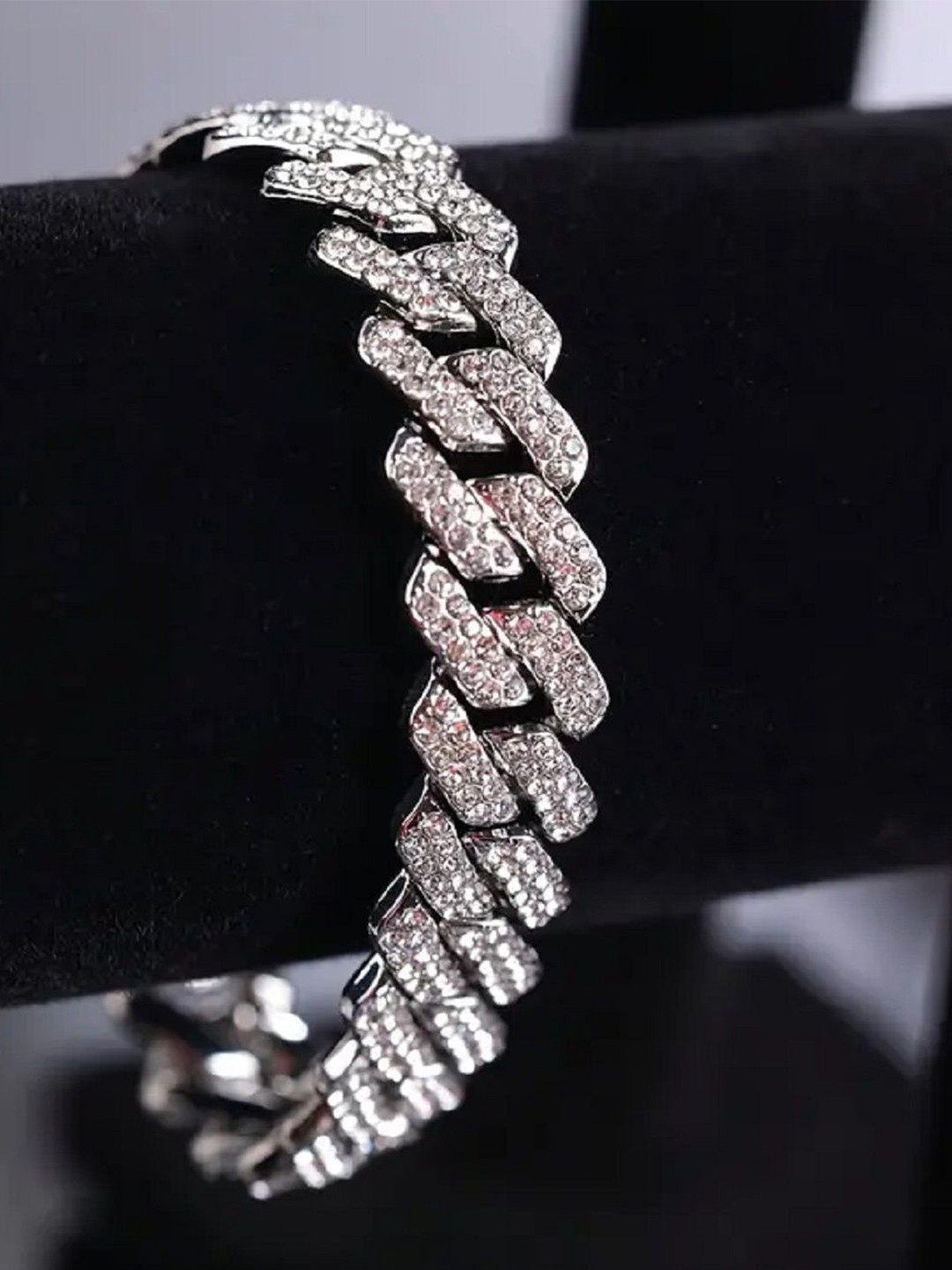Shreeguru Fashion Men Silver-Plated Artificial Stones Studded Link Bracelet