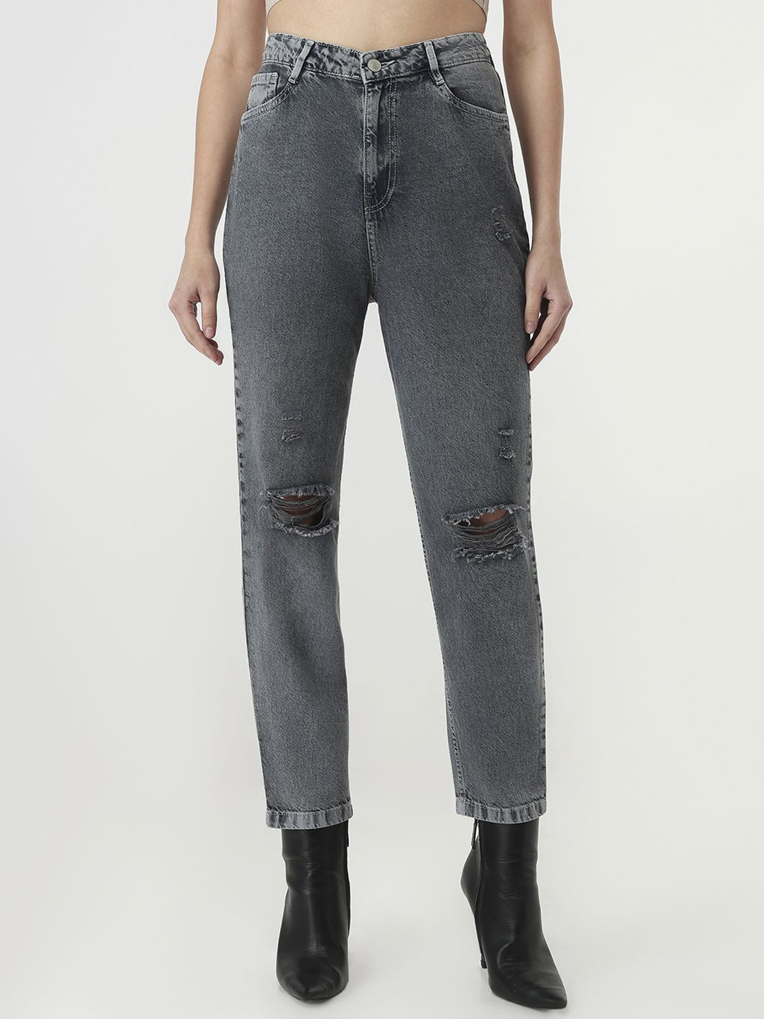 Kraus Jeans Women High-Rise Mildly Distressed Jeans