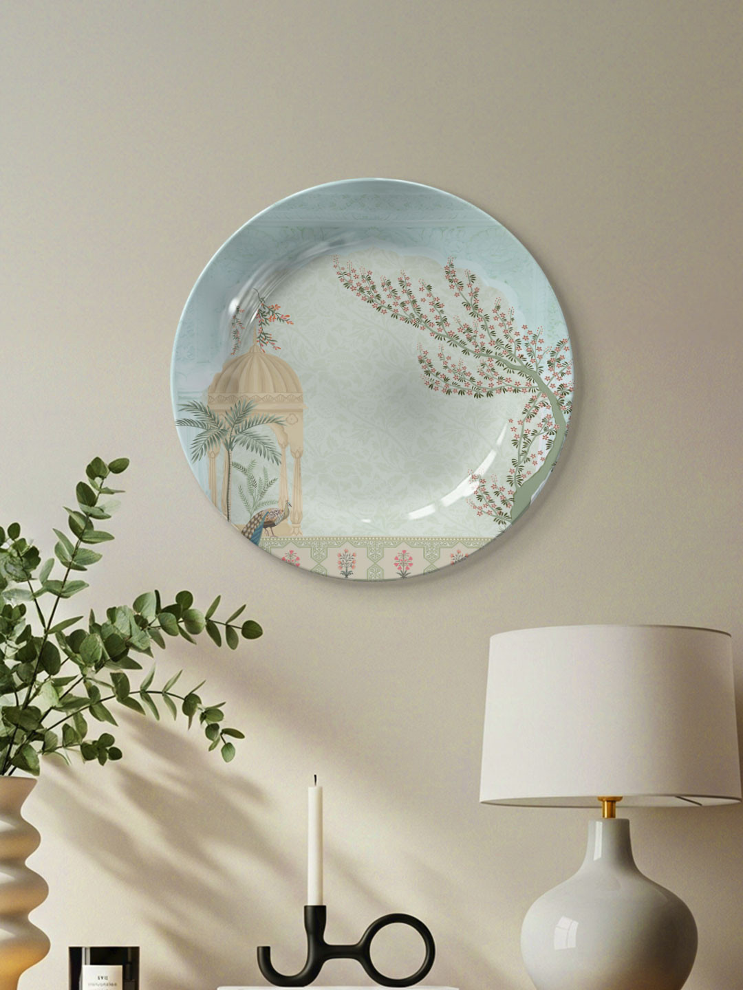 DESSINE ART Mughal E Azam Blue & Pink Printed Ceramic Wall Plate