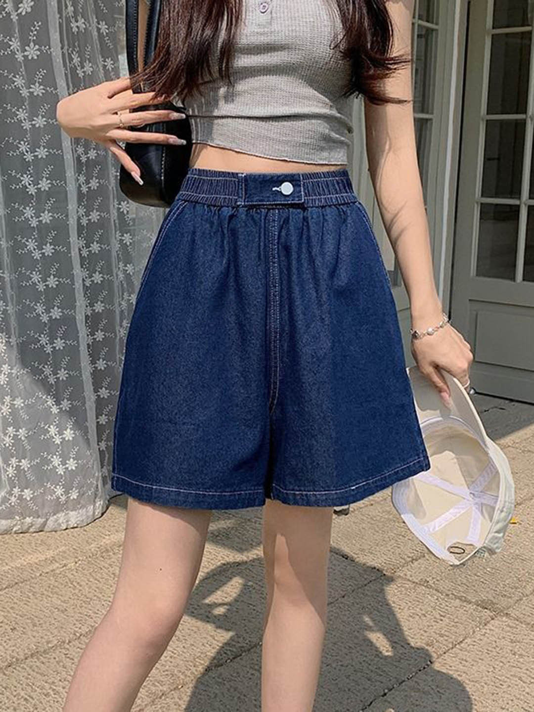 StyleCast Women Loose Fit High-Rise Denim Shorts