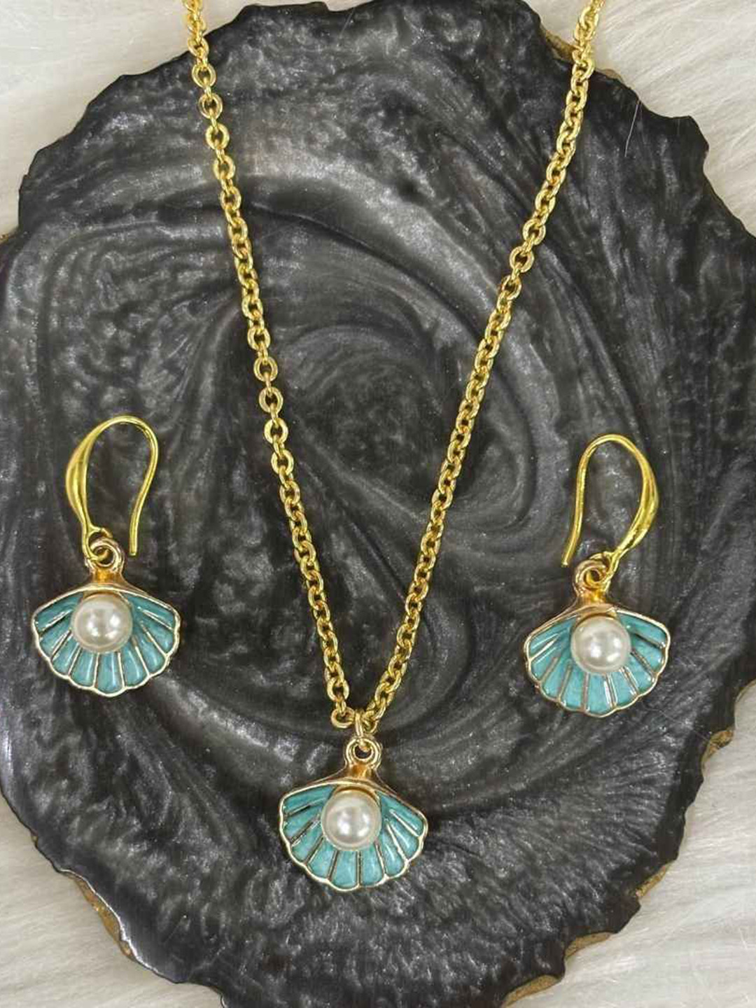 BDIVA Gold-Plated Sea Breeze Elegance Aqua Beaded Jewellery Set