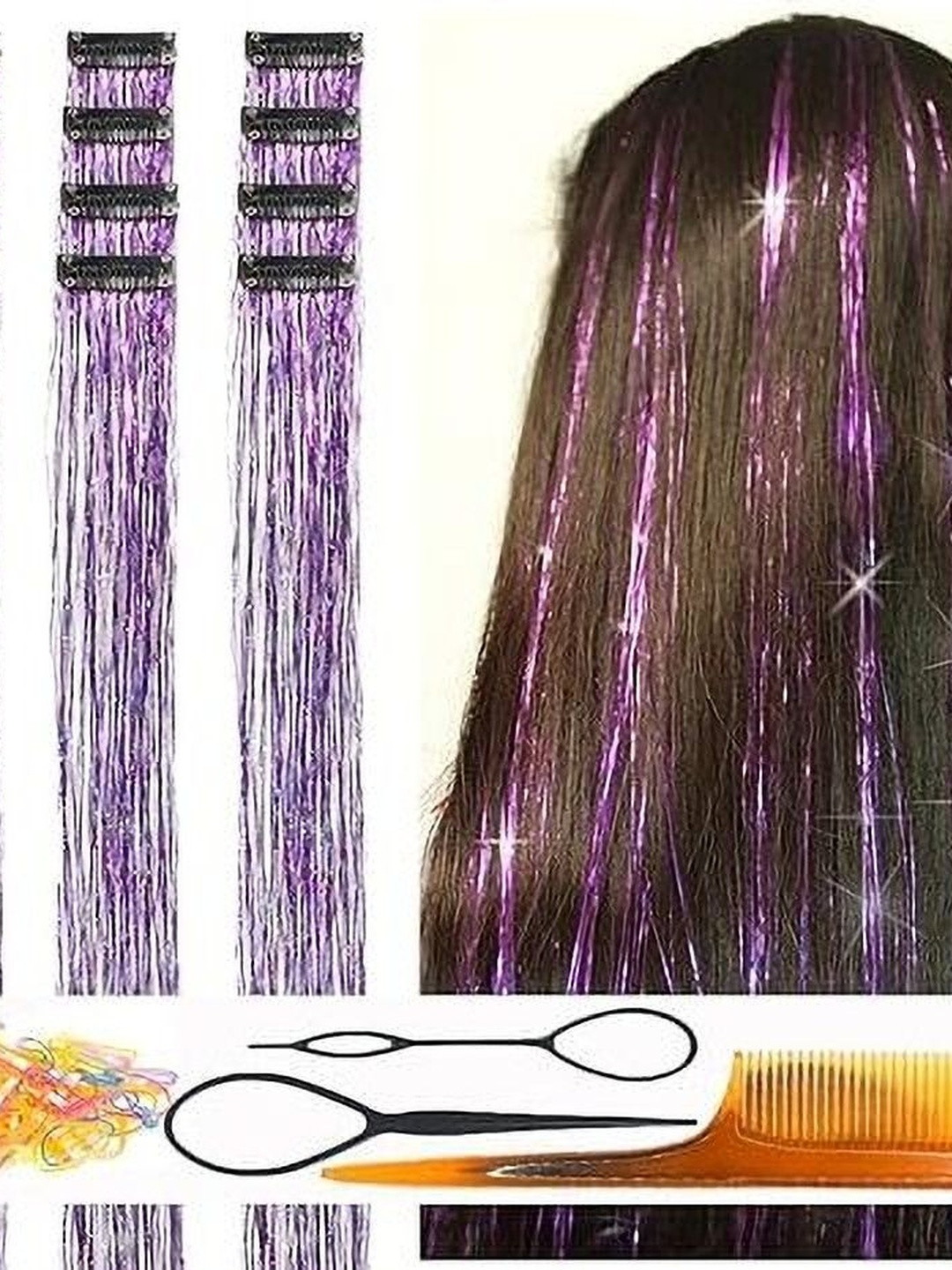 VIEWS Set Of 2 Clip-In Straight Coloured Strand Hair Extension - Pink - 24 Inch