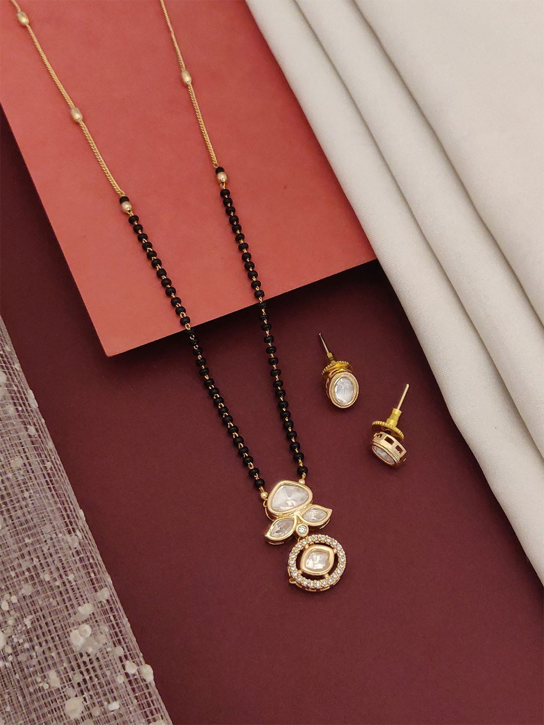 ABDESIGNS Gold-Plated AD Artificial Stones and Beads Mangalsutra