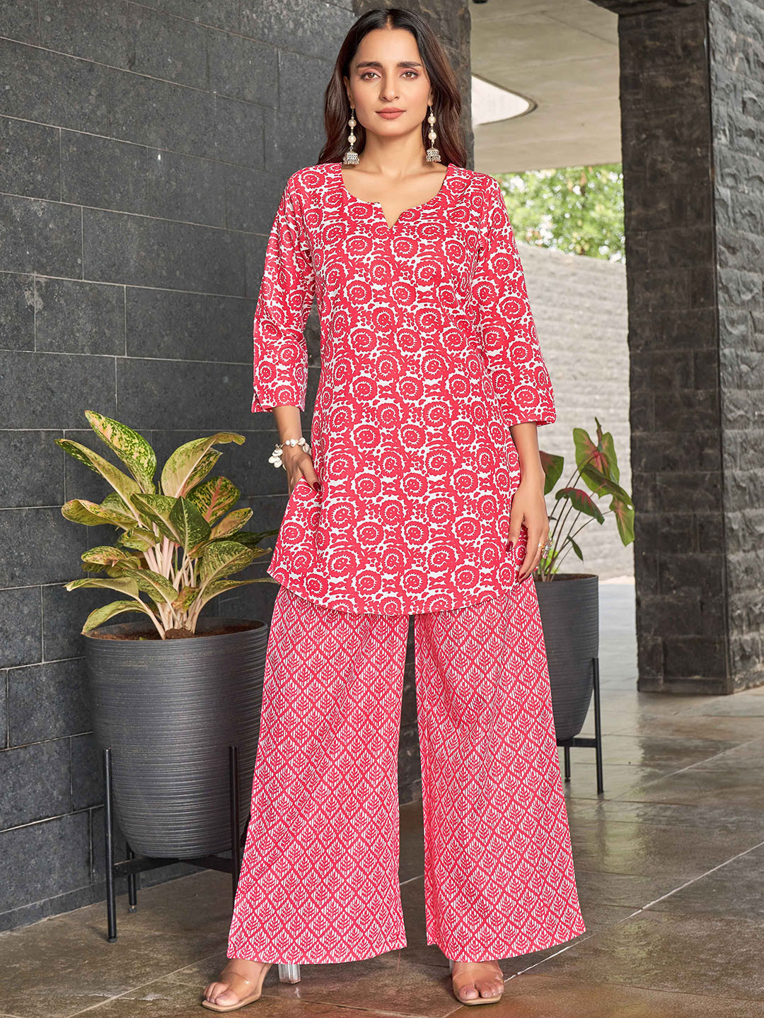 CHANSI Women Printed Tunic With Palazzo Co Ord Set