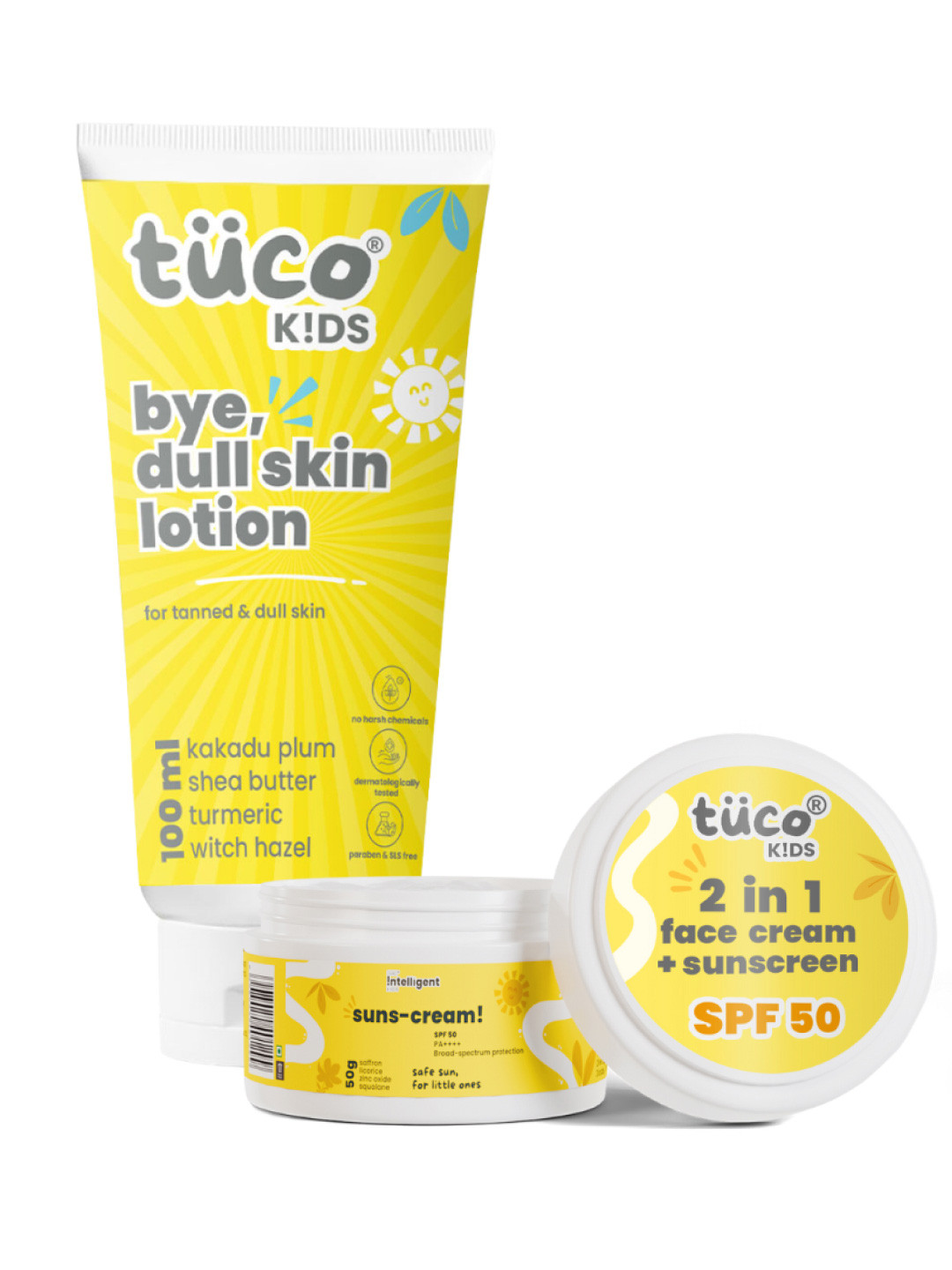 Tuco Intelligent Kids Set Of 2 2 In 1 Sunscreen & Bye Dull Skin Body Lotion- 50 ml Each