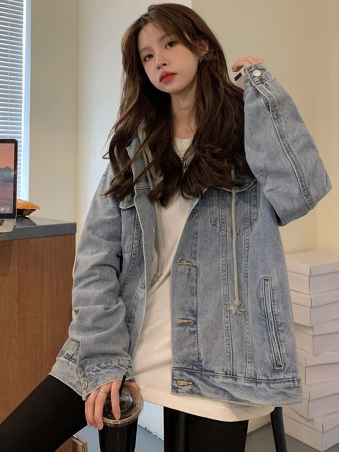 StyleCast Women Hooded Long Sleeves Denim Jacket