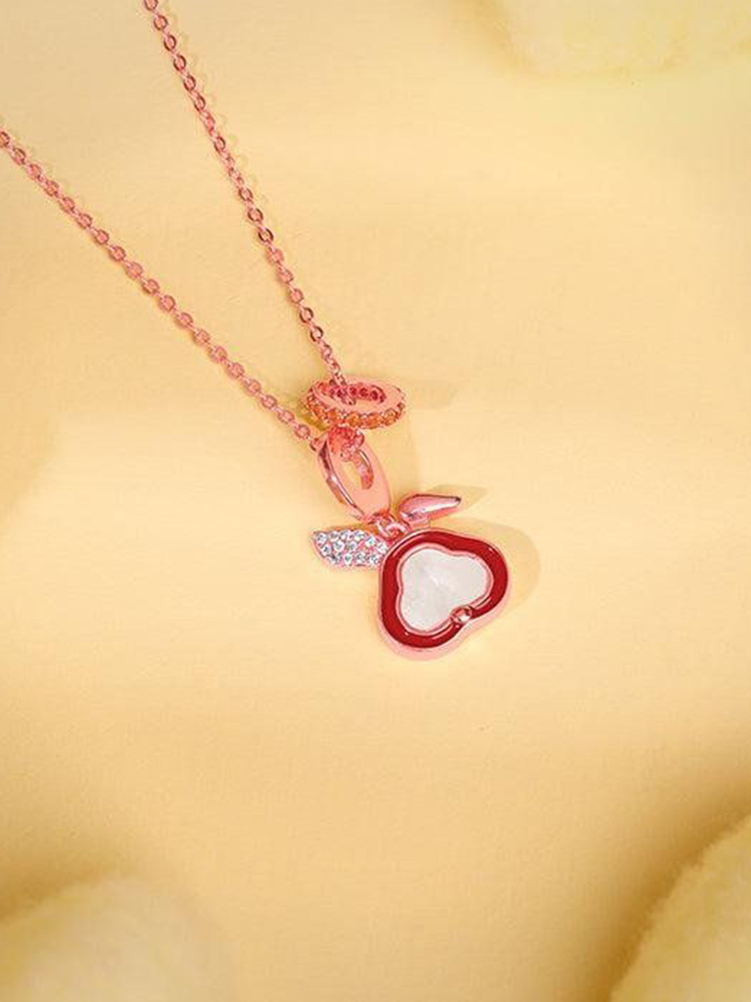GIVA Girls 925 Silver Rose Gold-Plated Animal Shaped Zircon Studded Pendants with Chains