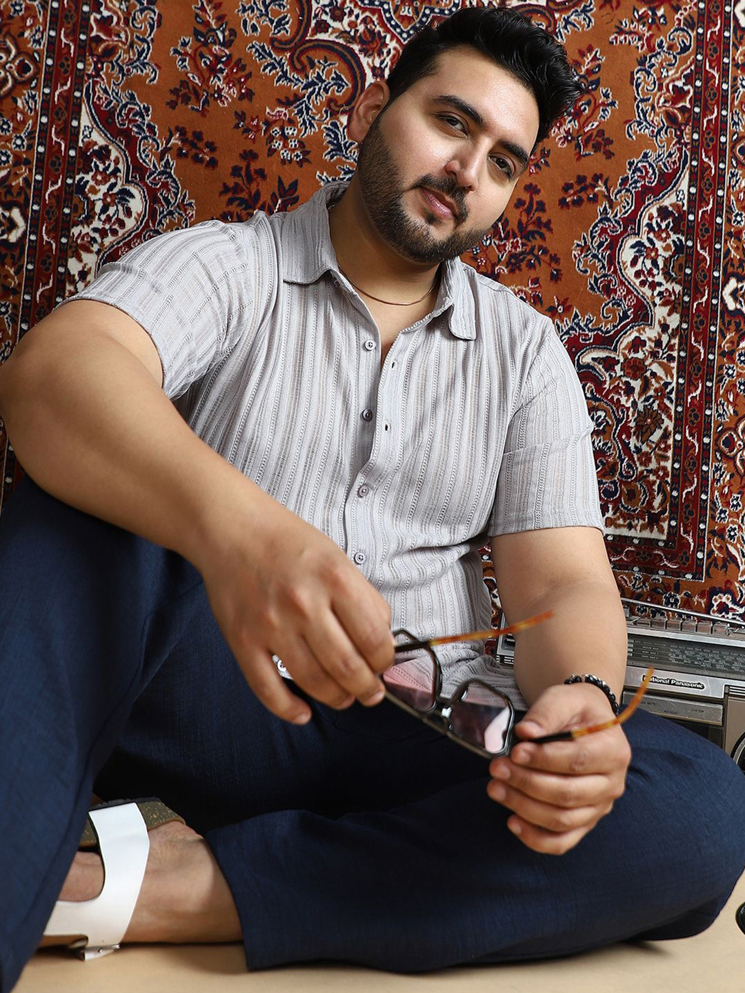 Instafab Plus Men Comfort Relaxed Fit Vertical Stripes Self Design Casual Shirt