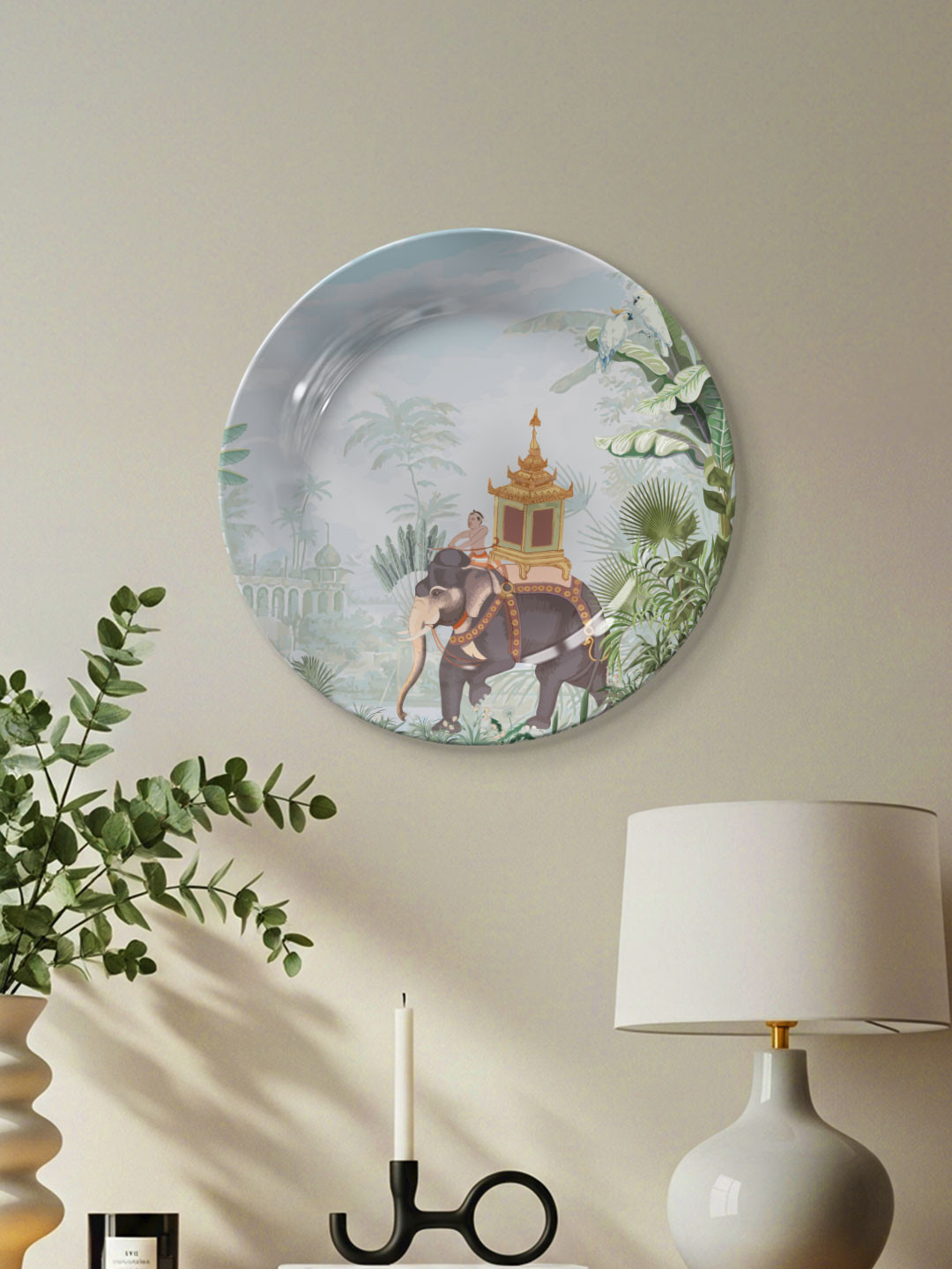 DESSINE ART Green & Blue Mughal Garden Decorative Wall Plate
