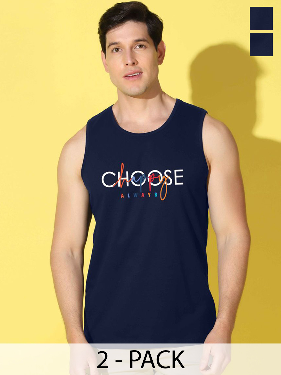 SLOWLORIS  Men Pack Of 2  Printed Combed Cotton Gym Vest VSL26 CMB(CHS NAVY)(GYM NAVY)