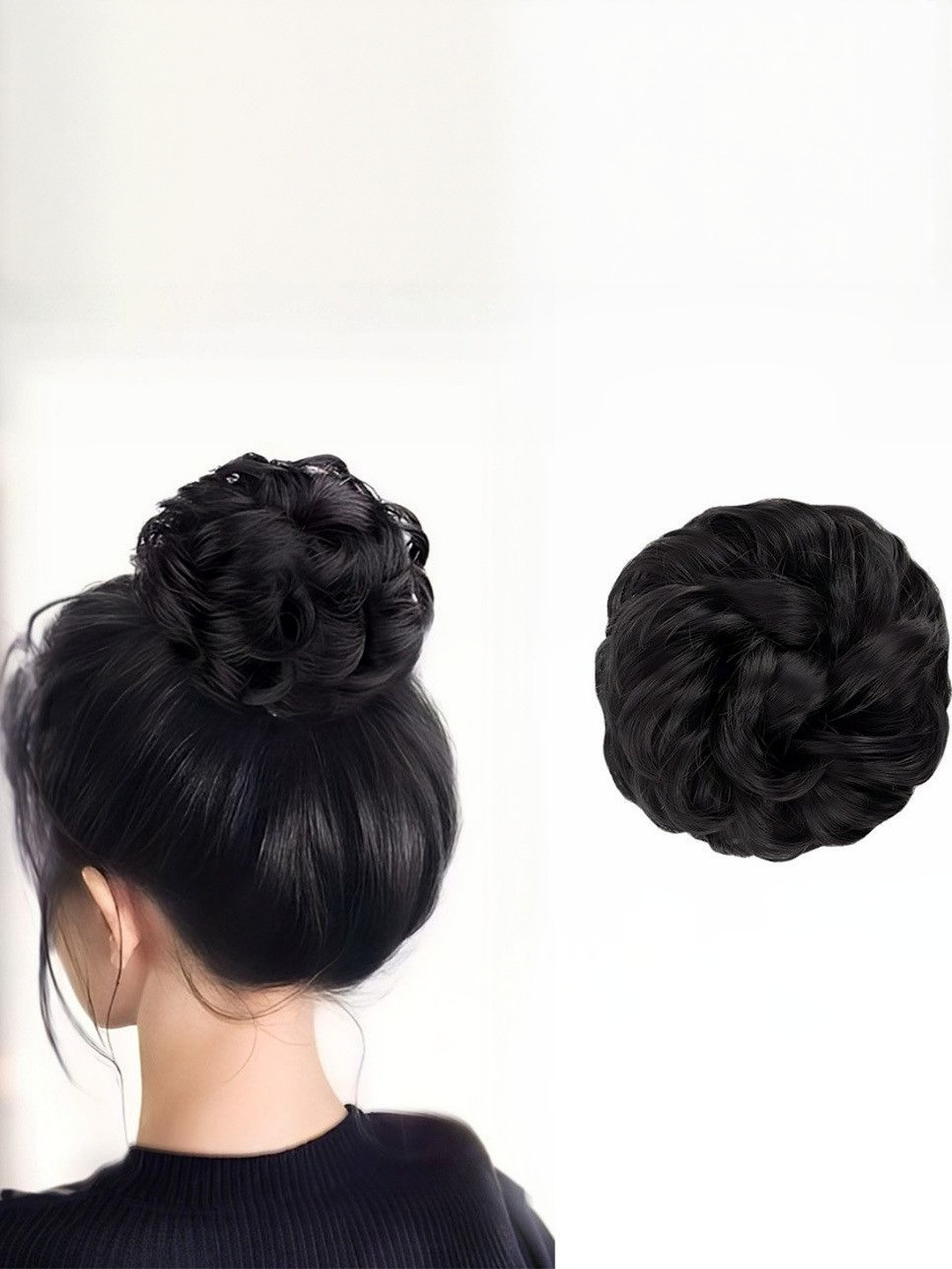 VIEWS Black Wavy Messy Hair Bun Hair Extension