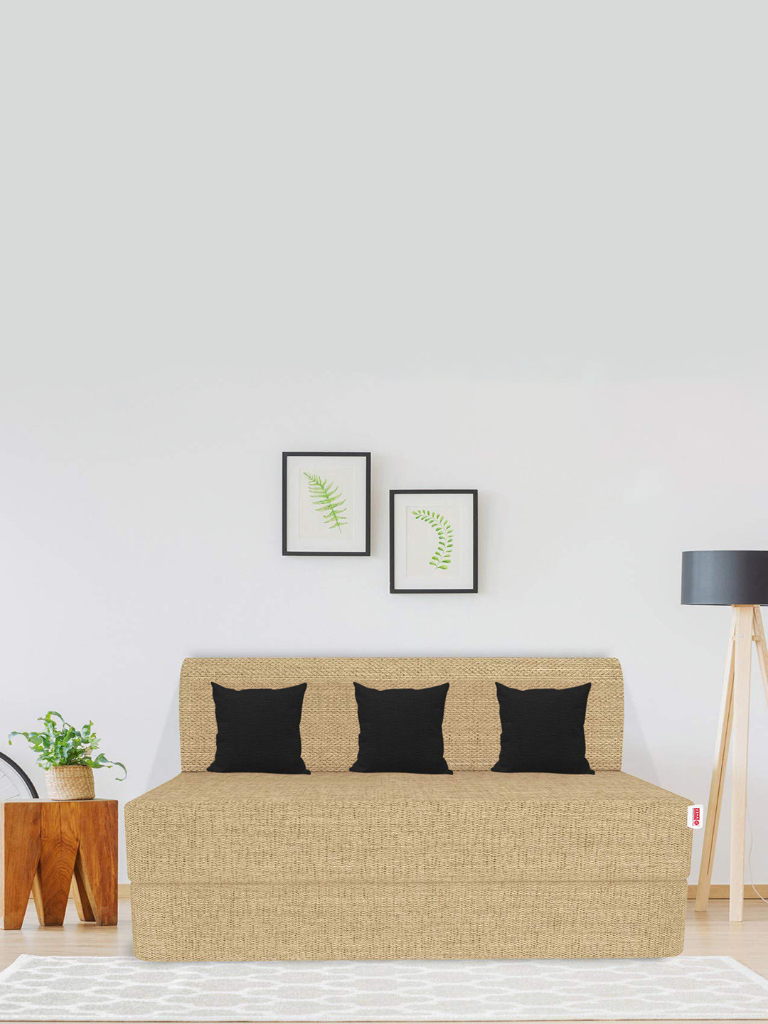 USHA SHRIRAM Folding Sofa Cum Bed-Jute Fabric Washable Cover (3 Seater)-Beige| 6'X6' Feet