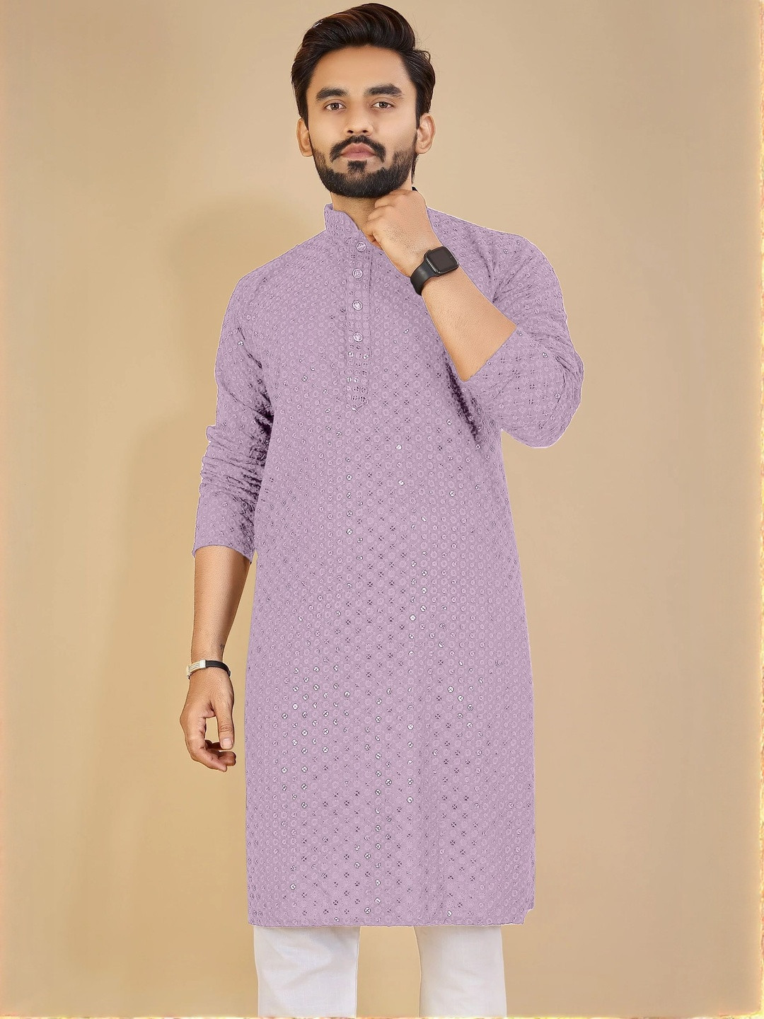 ORIFAB Men Beige Cotton Kurtas