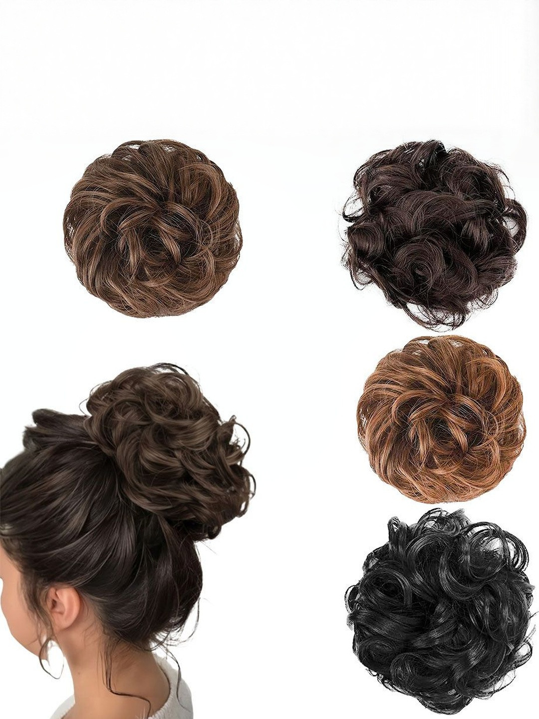 VIEWS Women Set of 4 Curly Halo Bun Hair Extensions