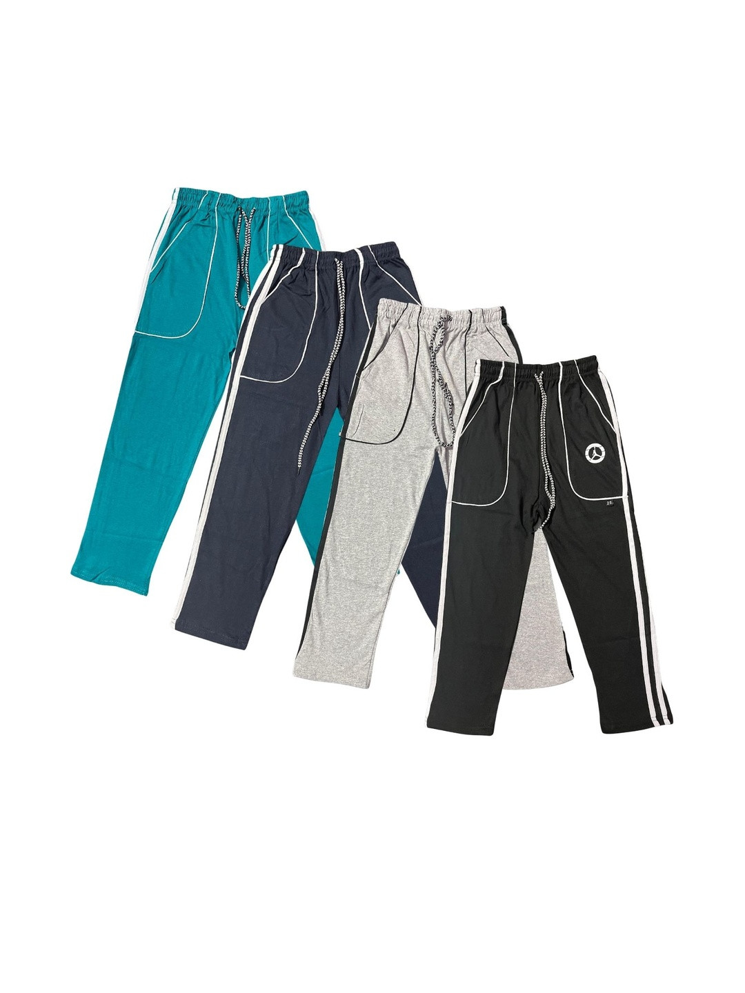 CUBIHEXA Boys Pack of 4 Green, Dark Blue, Grey & Black Cotton Track Pants