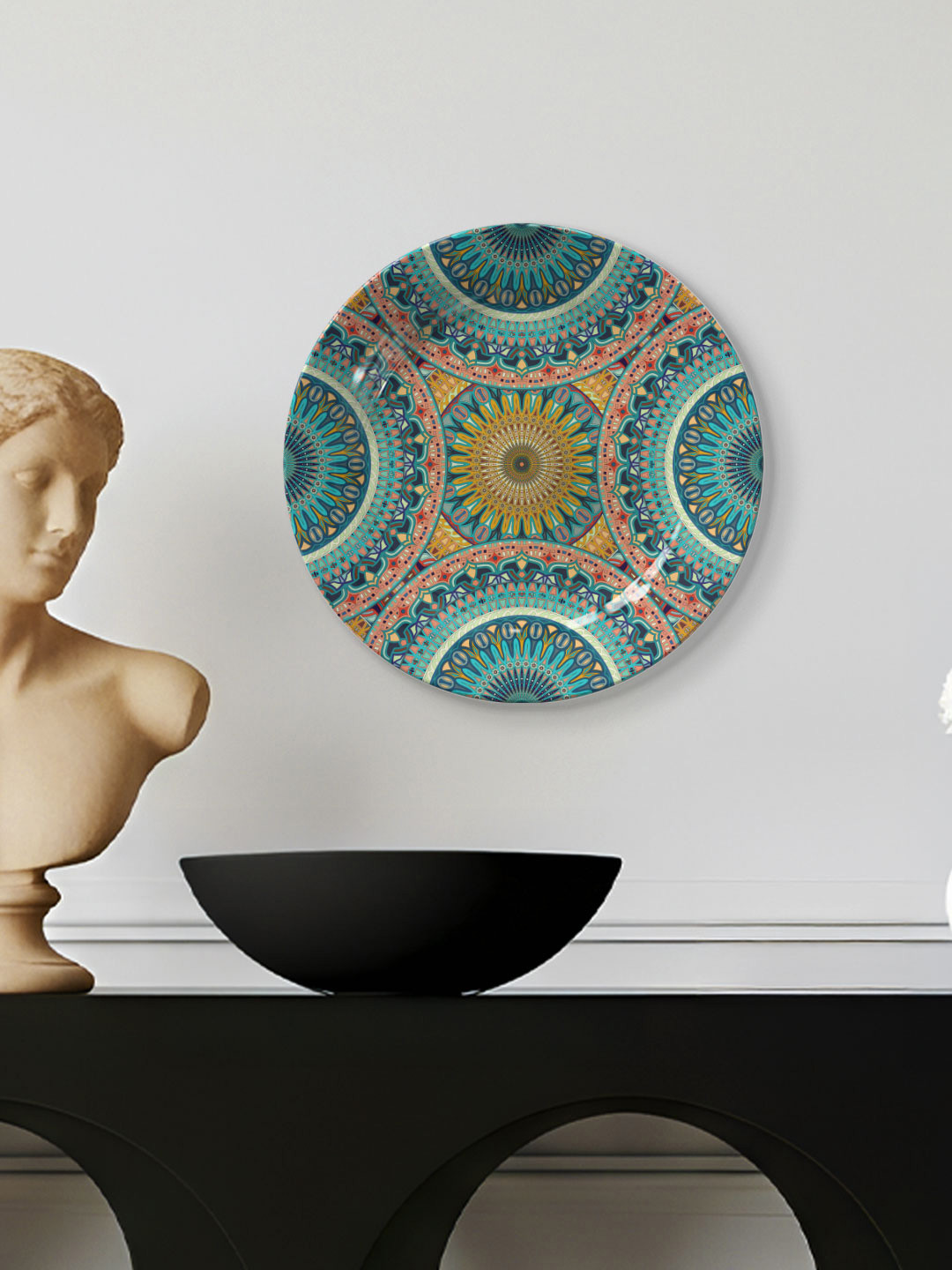 DESSINE ART Green & Brown Seamless Mandalas Printed Decorative Wall Plate