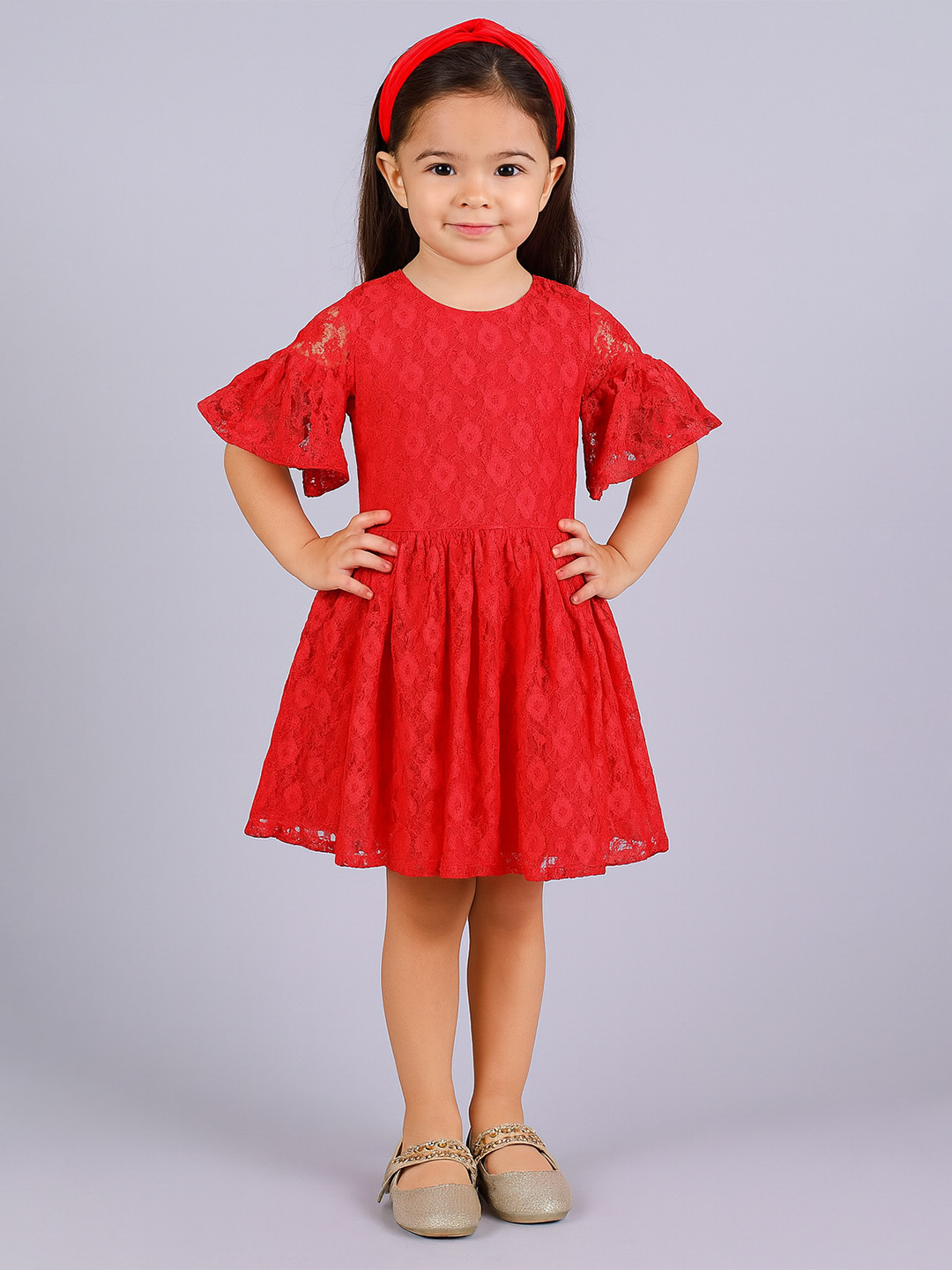 KidsDew Girls Bell Sleeve Lace Fit & Flare Dress