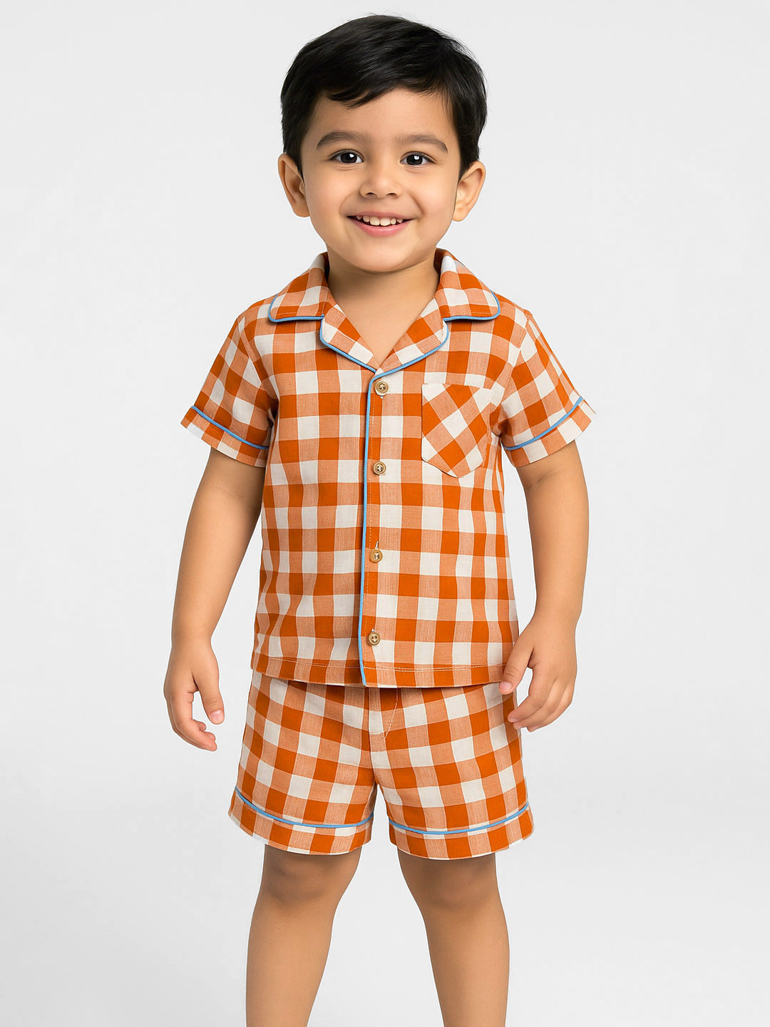 Somersault Kids Checked Lapel Collar Pure Cotton Shirt & Shorts