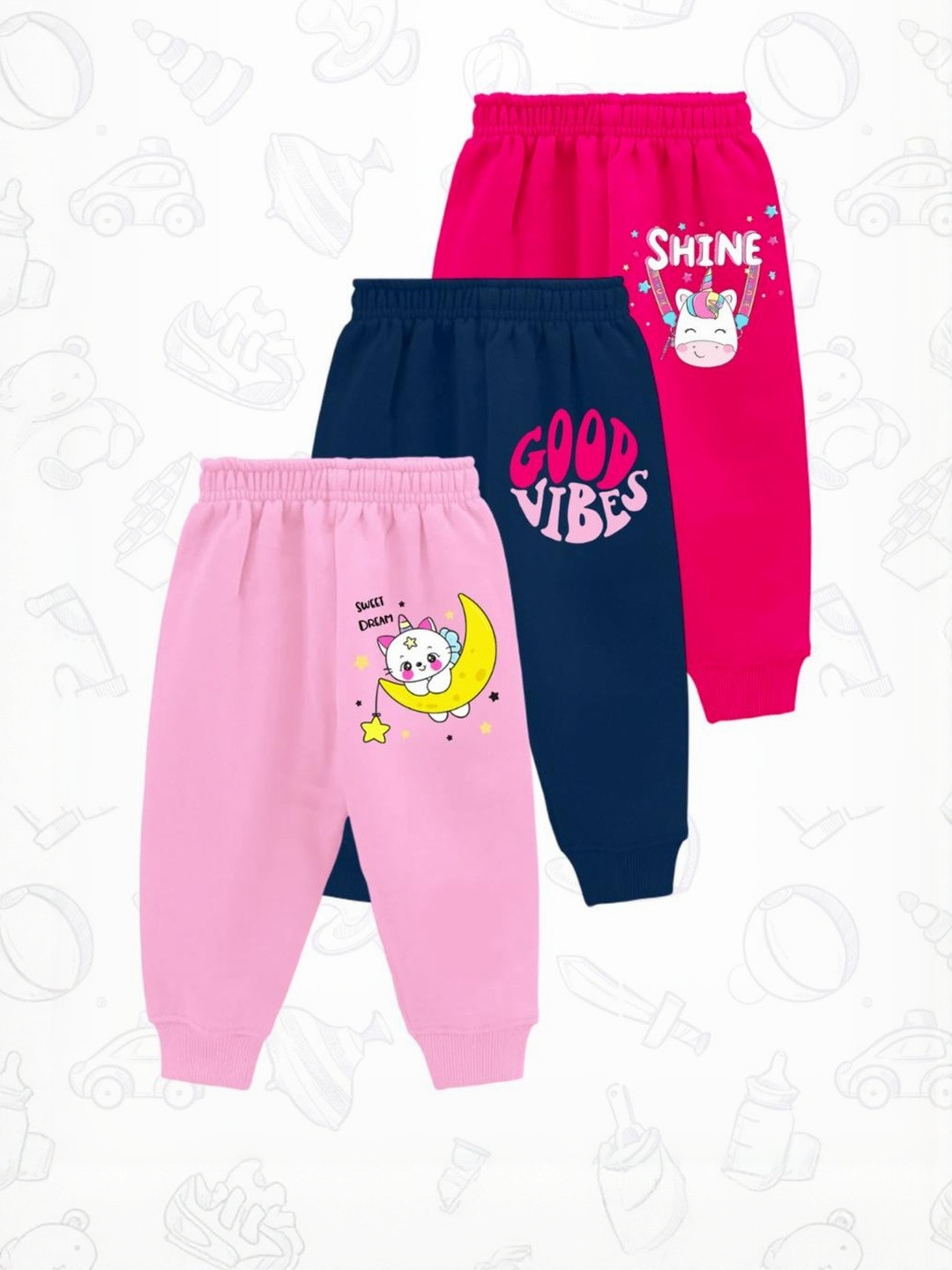Kiddify Girls Pack of 3 Mid-Rise Joggers