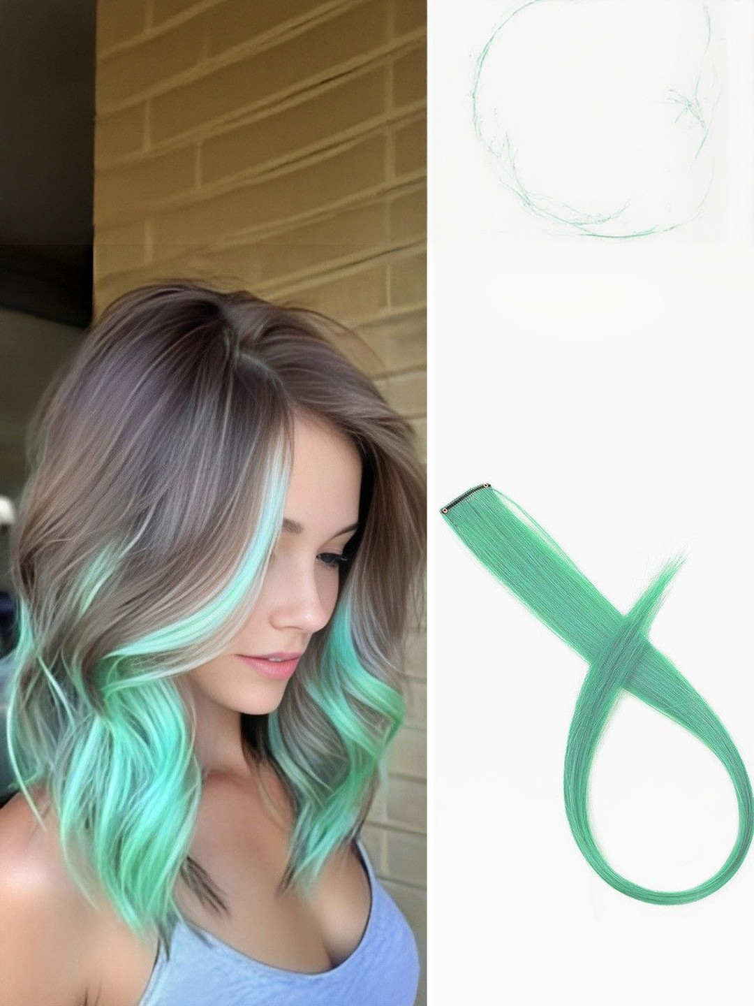VIEWS Wavy Clip-In Locks Hair Extension-Green-22 Inch