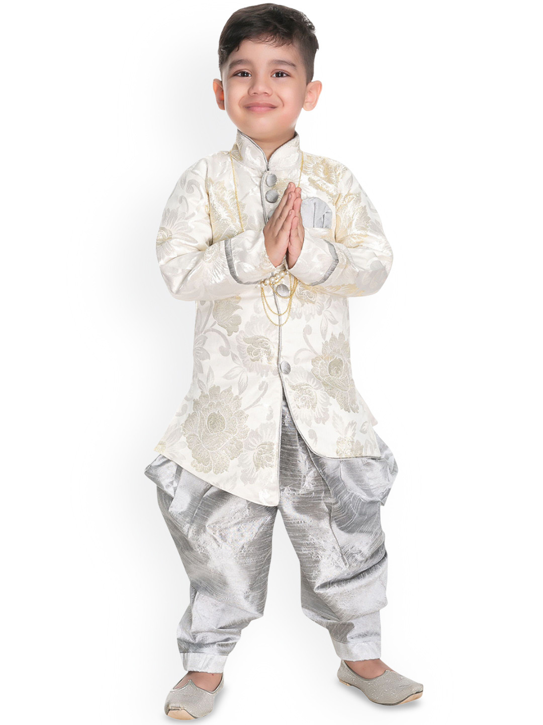 NEW GEN Boys Floral Printed Mandarin Collar Straight Kurta With Dhoti Pant