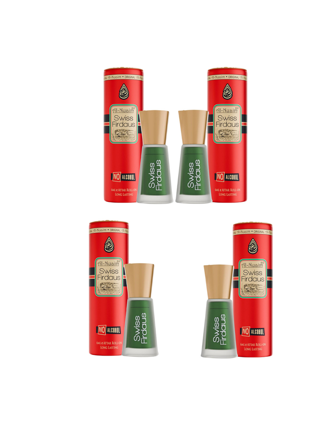 Al-Nuaim Set Of 4 Swiss Firdaus Excel Series Long Lasting Alcohol Free Attar - 6ml Each
