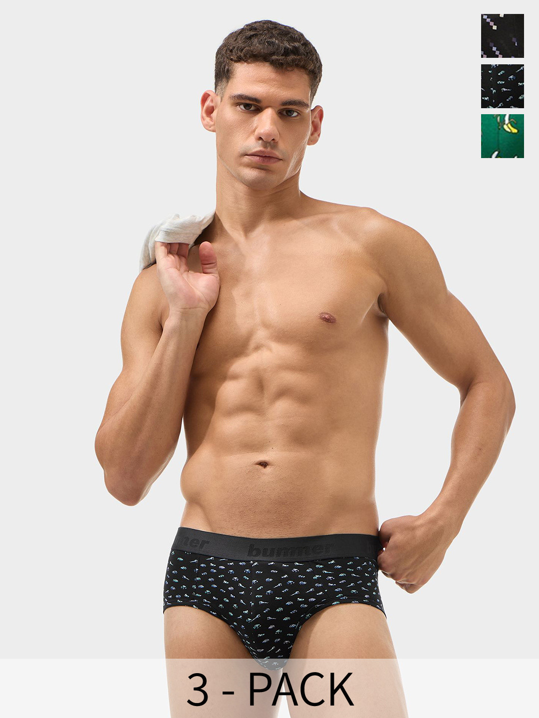 bummer Men Pack Of 3 Printed Low Rise Anti Microbial Briefs BRASTRBANVRO03