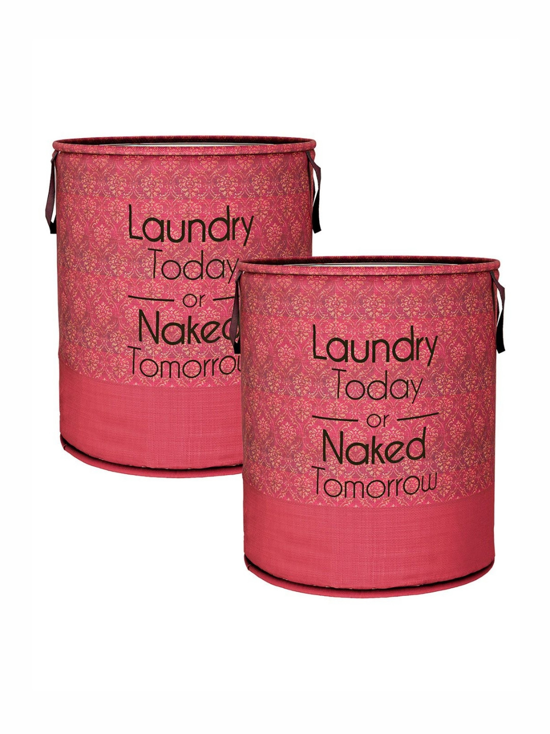 Aura Maroon & Black 2 Pieces Printed Round Foldable Laundry Bags