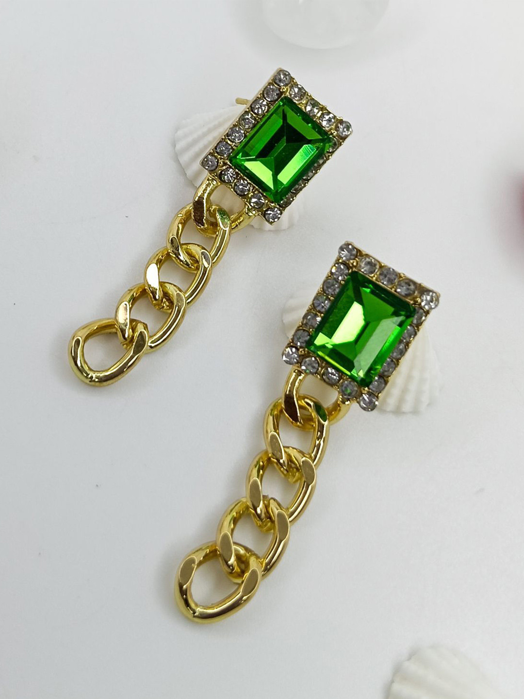 VELVET IMPERIAL Gold-Plated Artificial Stones Studded Square Shaped Drop Earrings