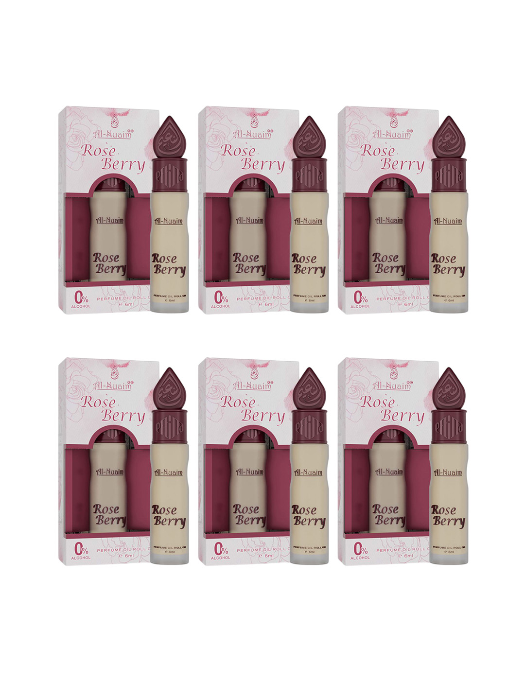 Al-Nuaim Set Of 6 E-Series Rose Berry Alcohol Free Attar - 6ml Each