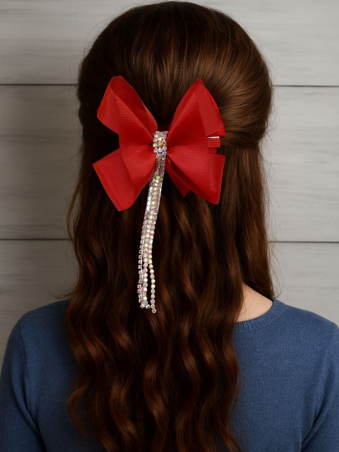 Kamule Girls Stone Strings Embellished  Detailed Bow Alligator Clip