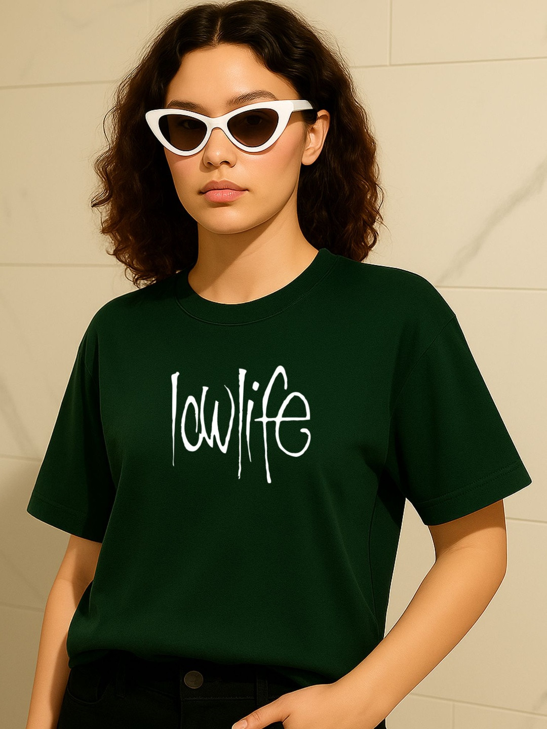 PVC RAIMENTS Women Green Cotton Round Neck Short Sleeves Lounge Tshirts