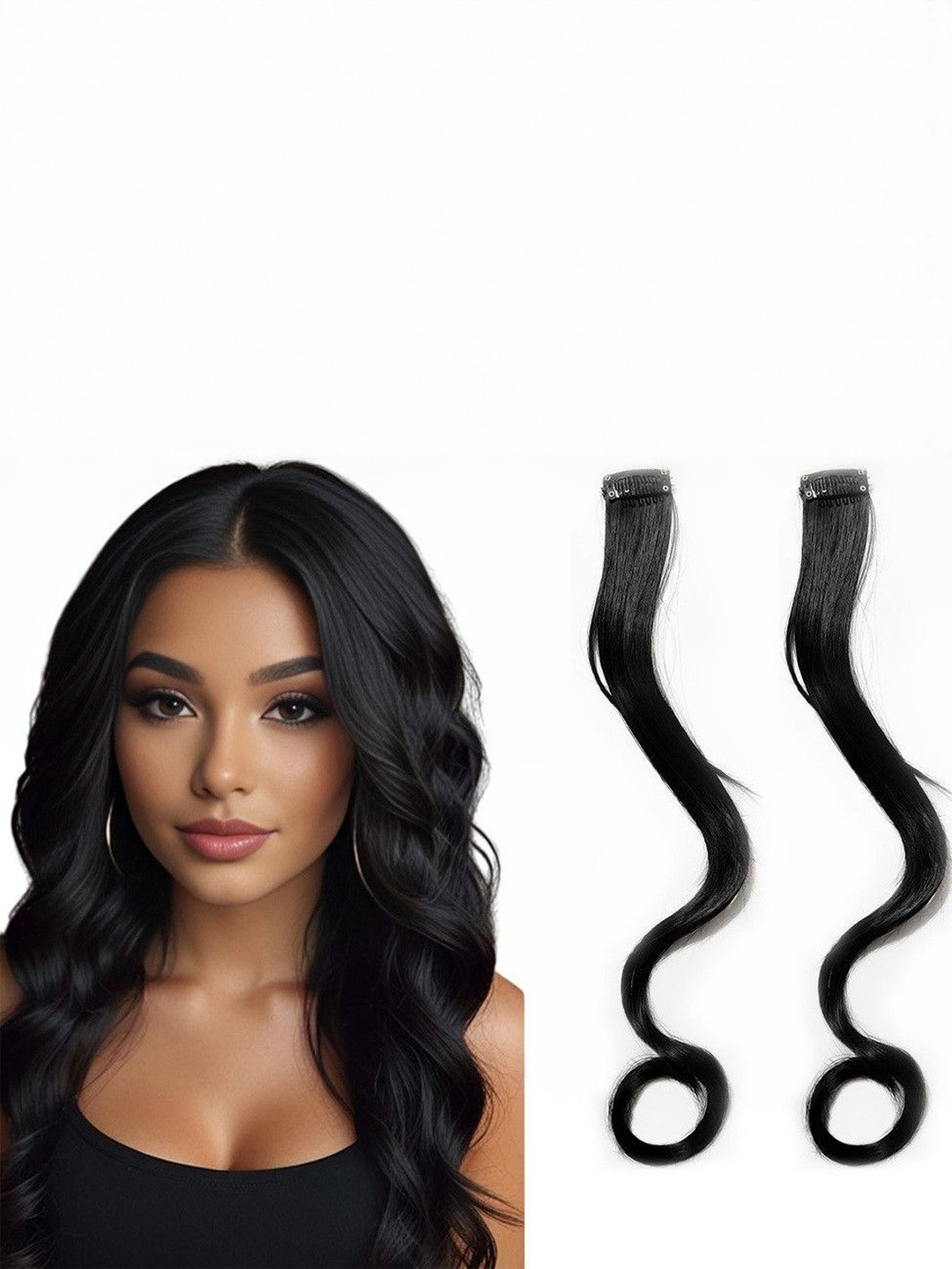 VIEWS Women 2 piece Black Wavy Clip-In Locks Hair Extension