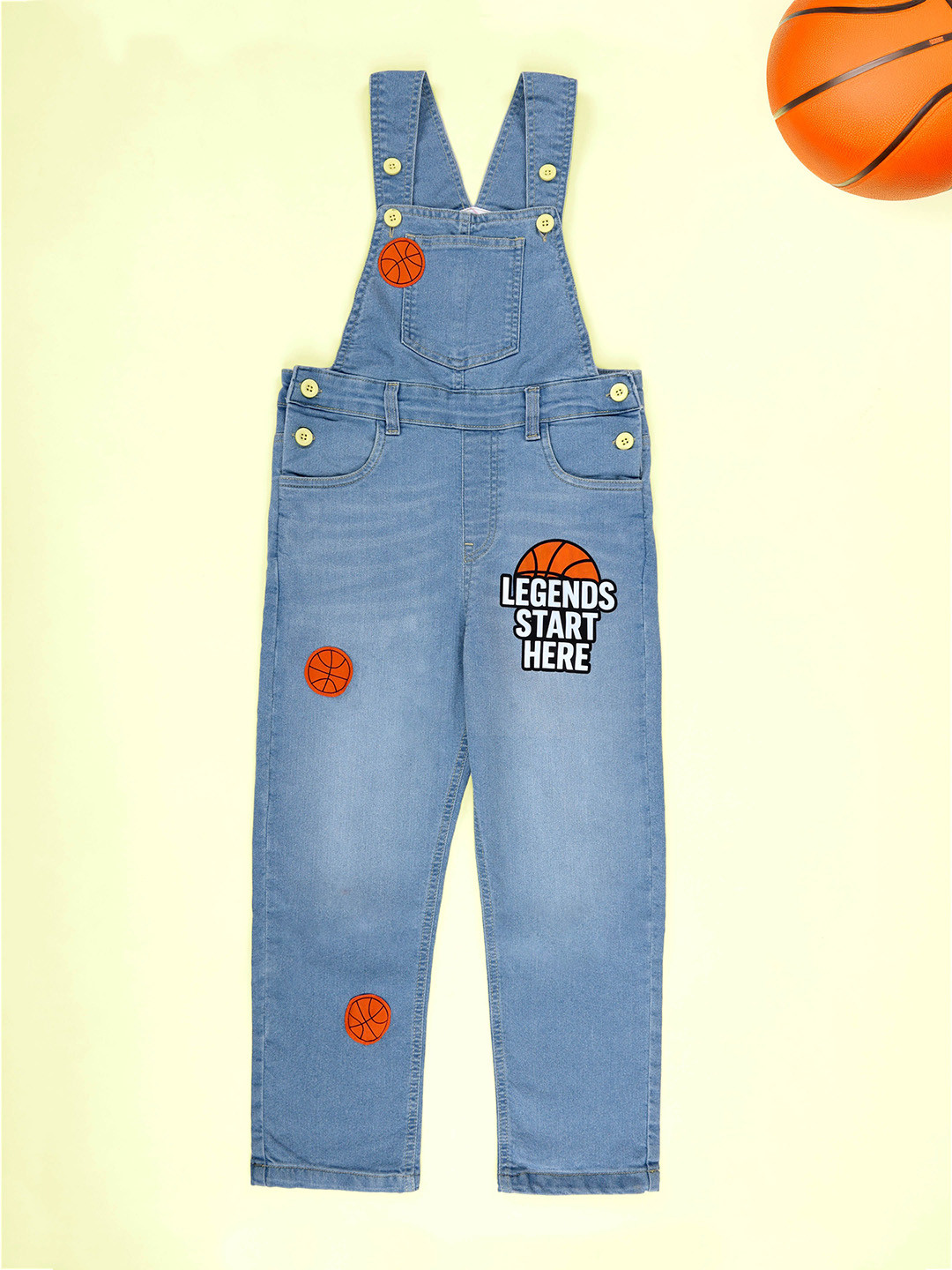 KiddoPanti Boys Basket Ball Printed Dungaree