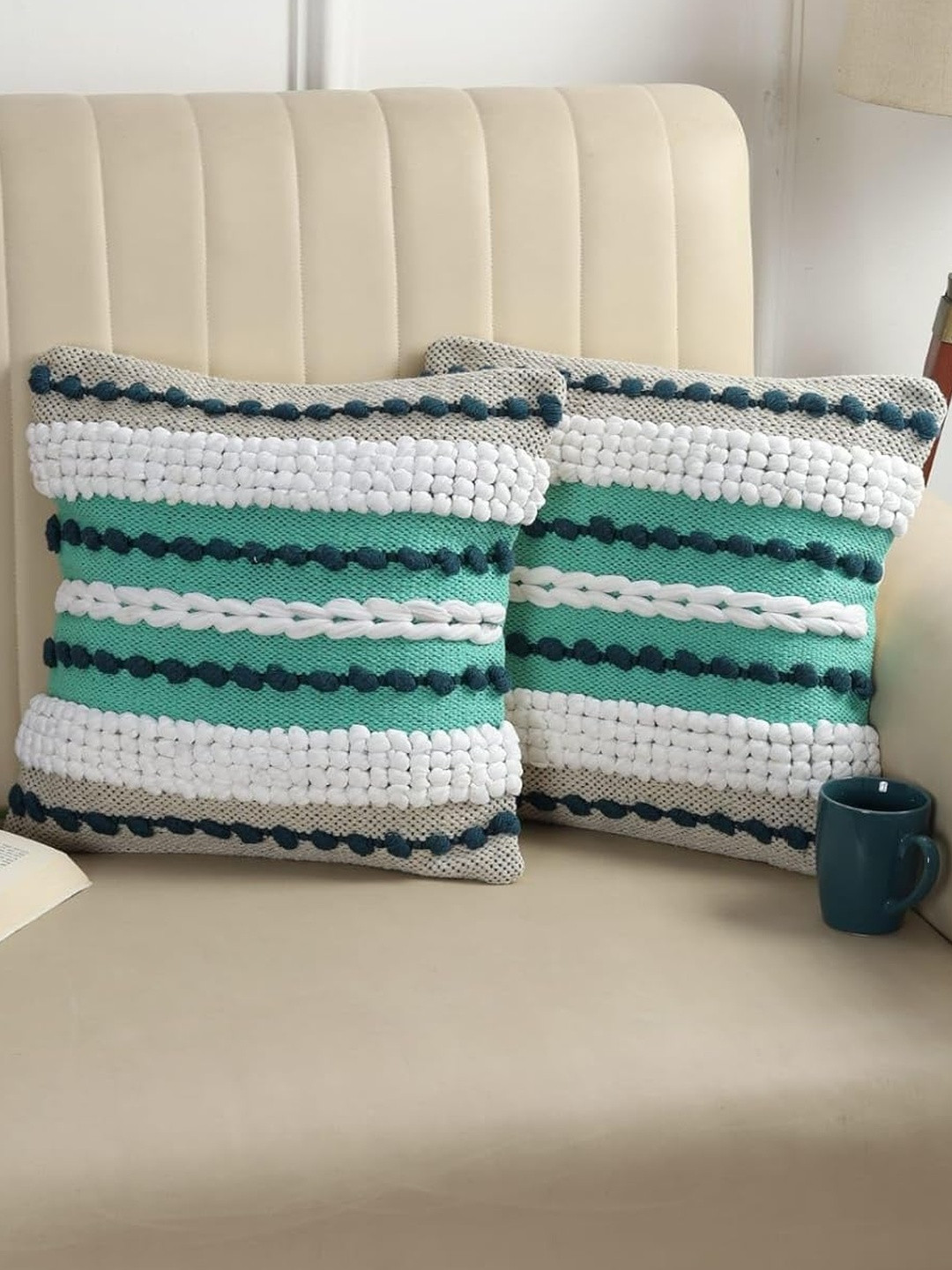 TINDLER KNOTS Set of 2 Multicolor Hand-Tufted Boho Cushion Covers