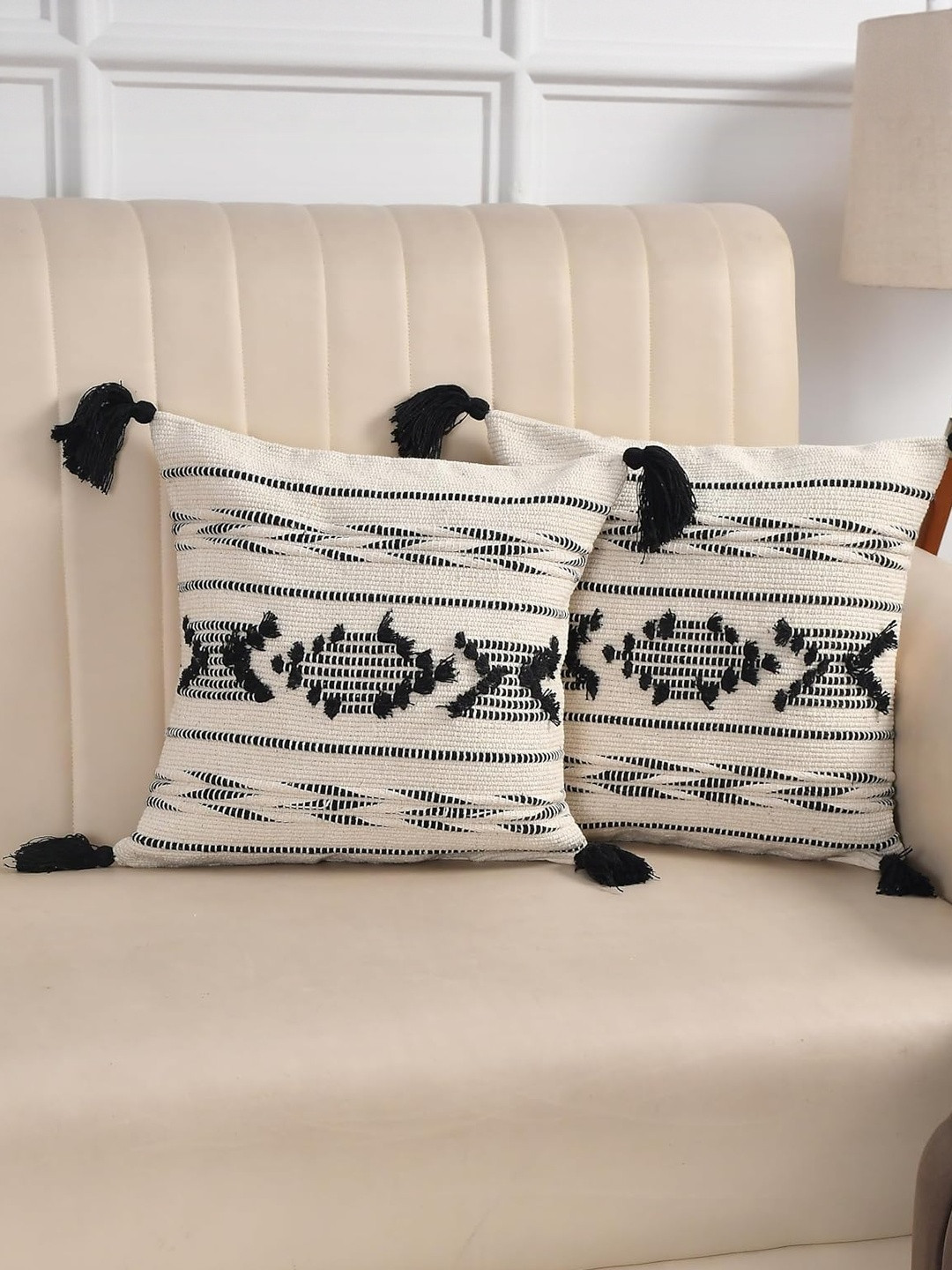 TINDLER KNOTS Set of 2 Geometric Boho Square Cushion Covers