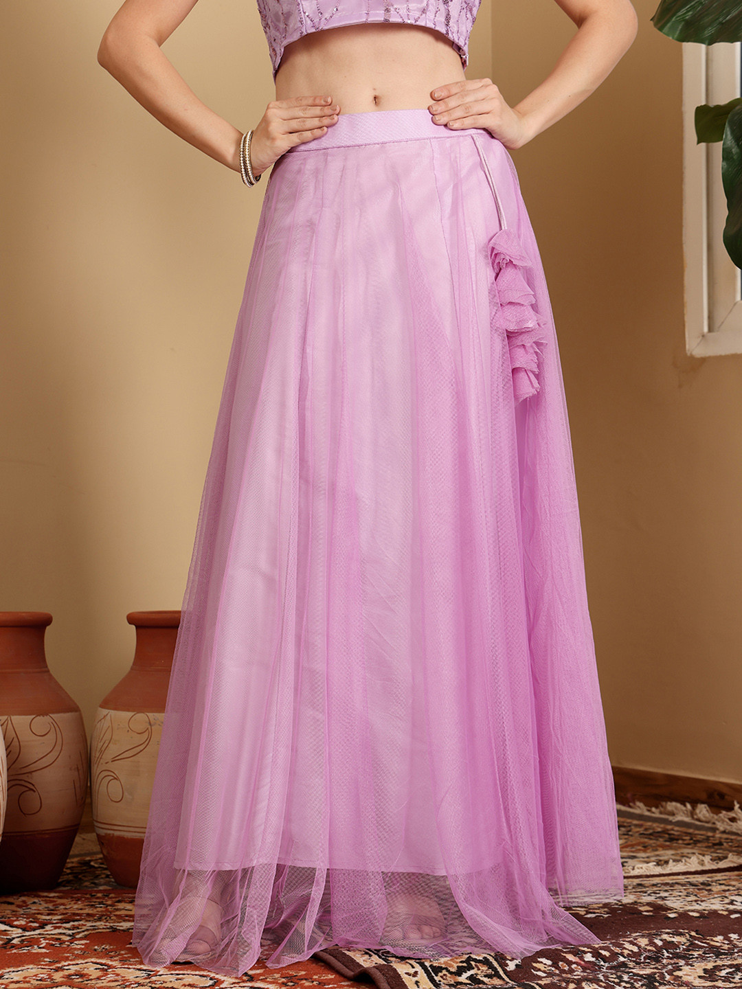 Frolic Rolic Solid Net Maxi Skirt