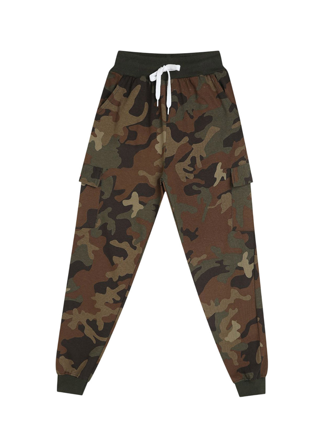 CHILINS Kids Camouflage Printed Pure Cotton Regular-Fit Mid-Rise Cargo Joggers