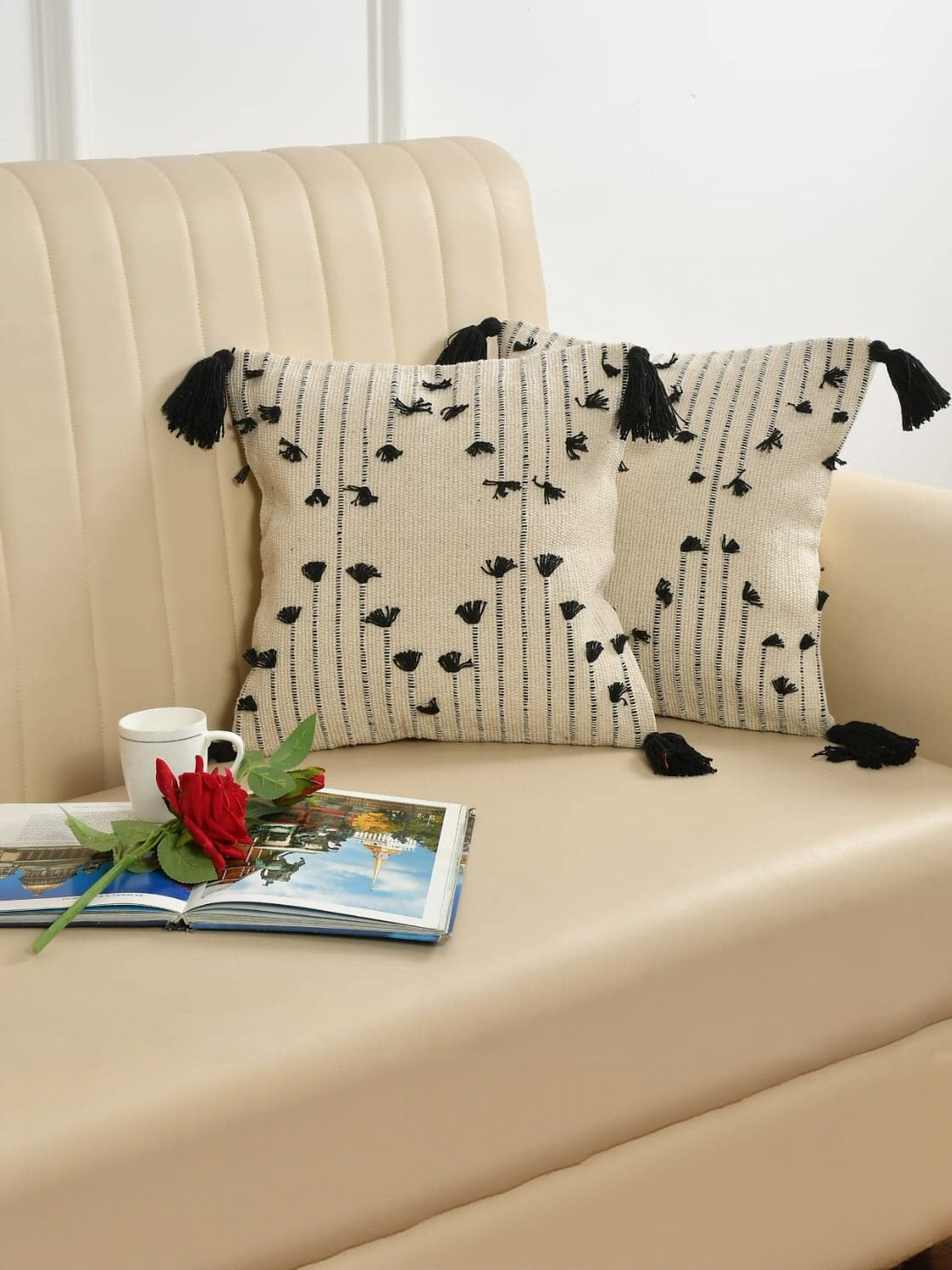 TINDLER KNOTS White Set of 2 Boho Square Cushion Covers