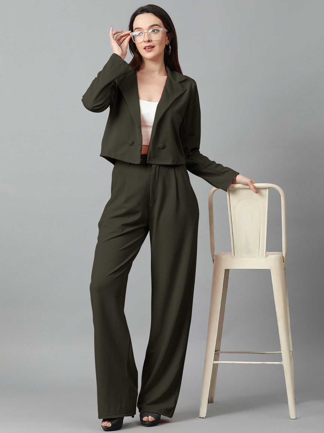 Stem Rope Women Green Cotton Blend Co-Ords