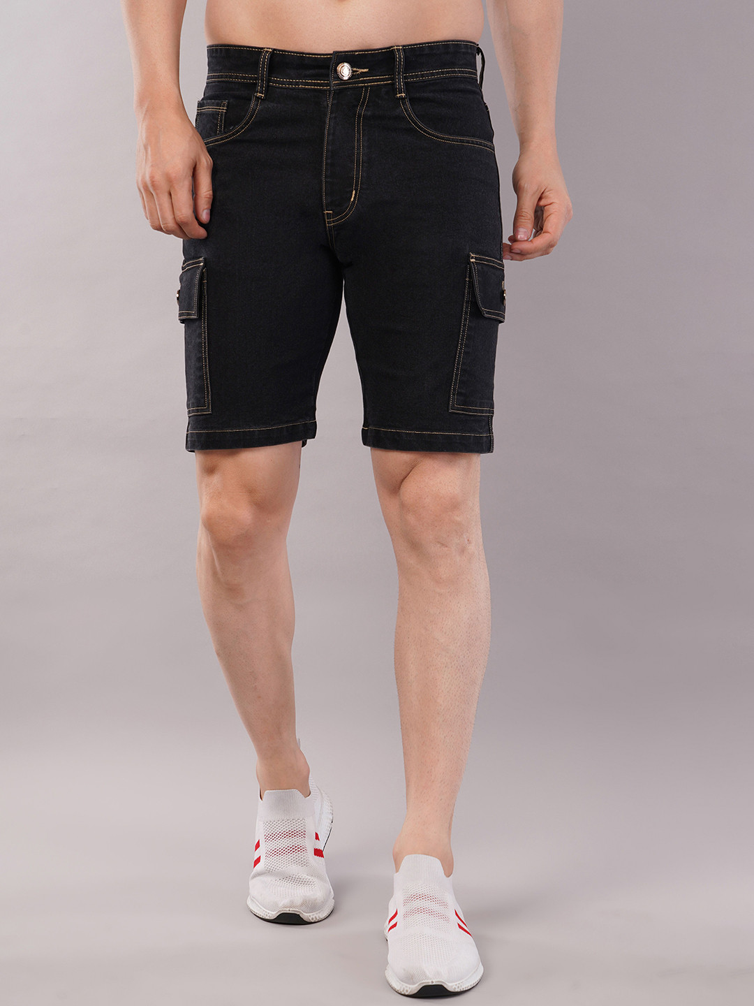 NIVASU Men Regular Fit Denim Cargo Shorts