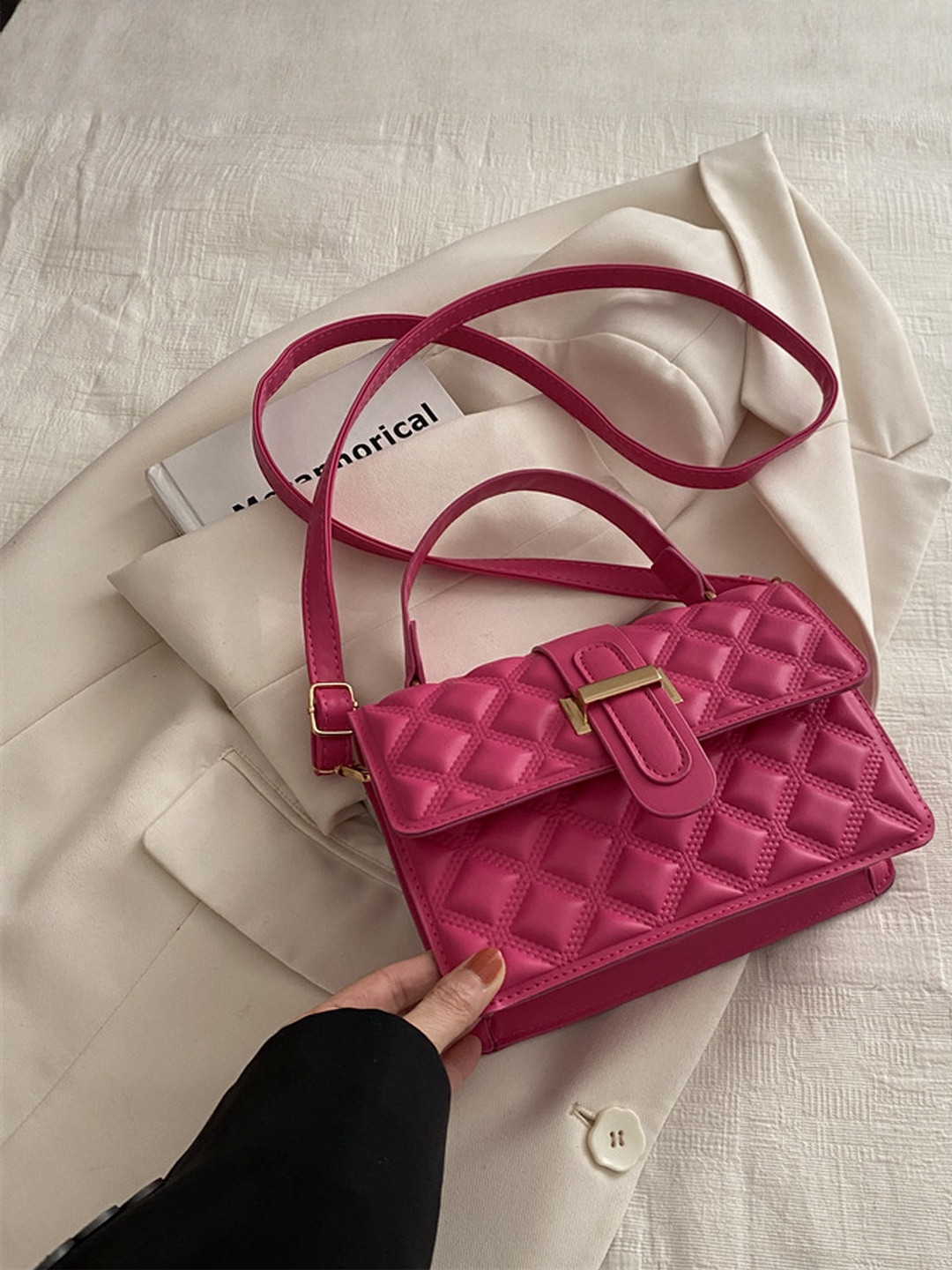 CORSICA Women Gold Chain Strap Quilted PU Hand Bag