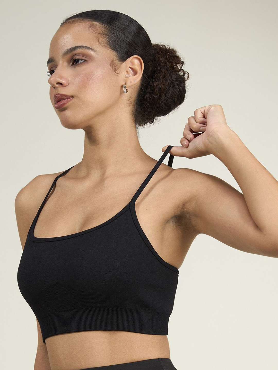 CAVA Women Half Coverage Moisture Wicking Black Super Stretch Bralette Bra